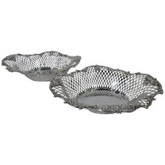 Pair of Antique American Edwardian Sterling Silver Baskets
