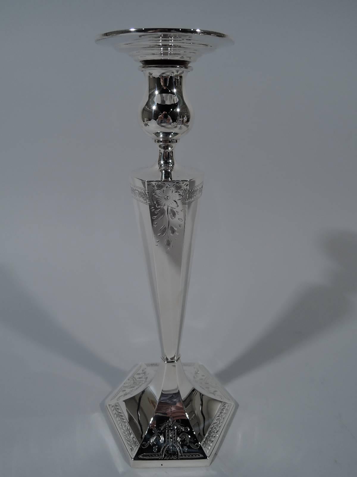 Pair of Antique American Edwardian Sterling Silver Candlesticks In Good Condition In New York, NY