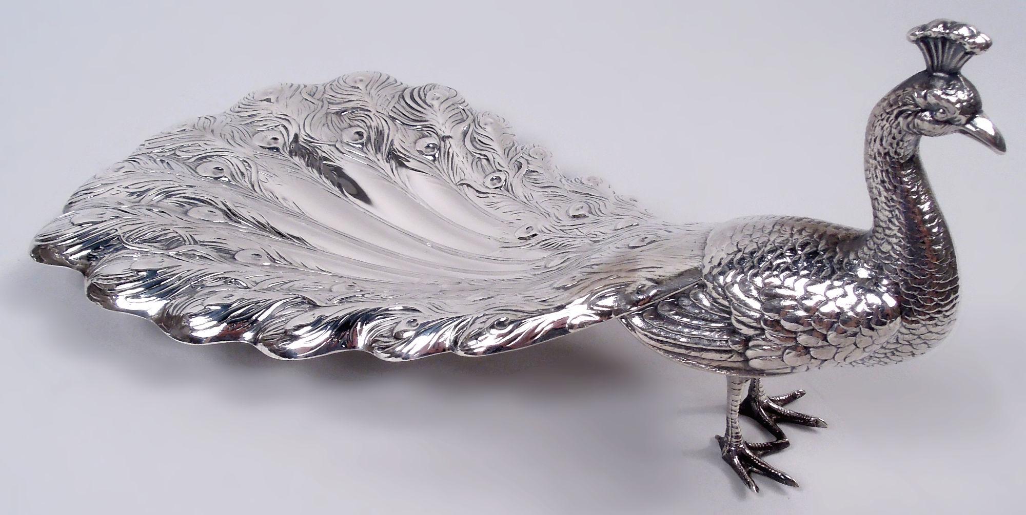 Edoardiano Coppia di antichi pavoni americani edoardiani in argento sterling in vendita