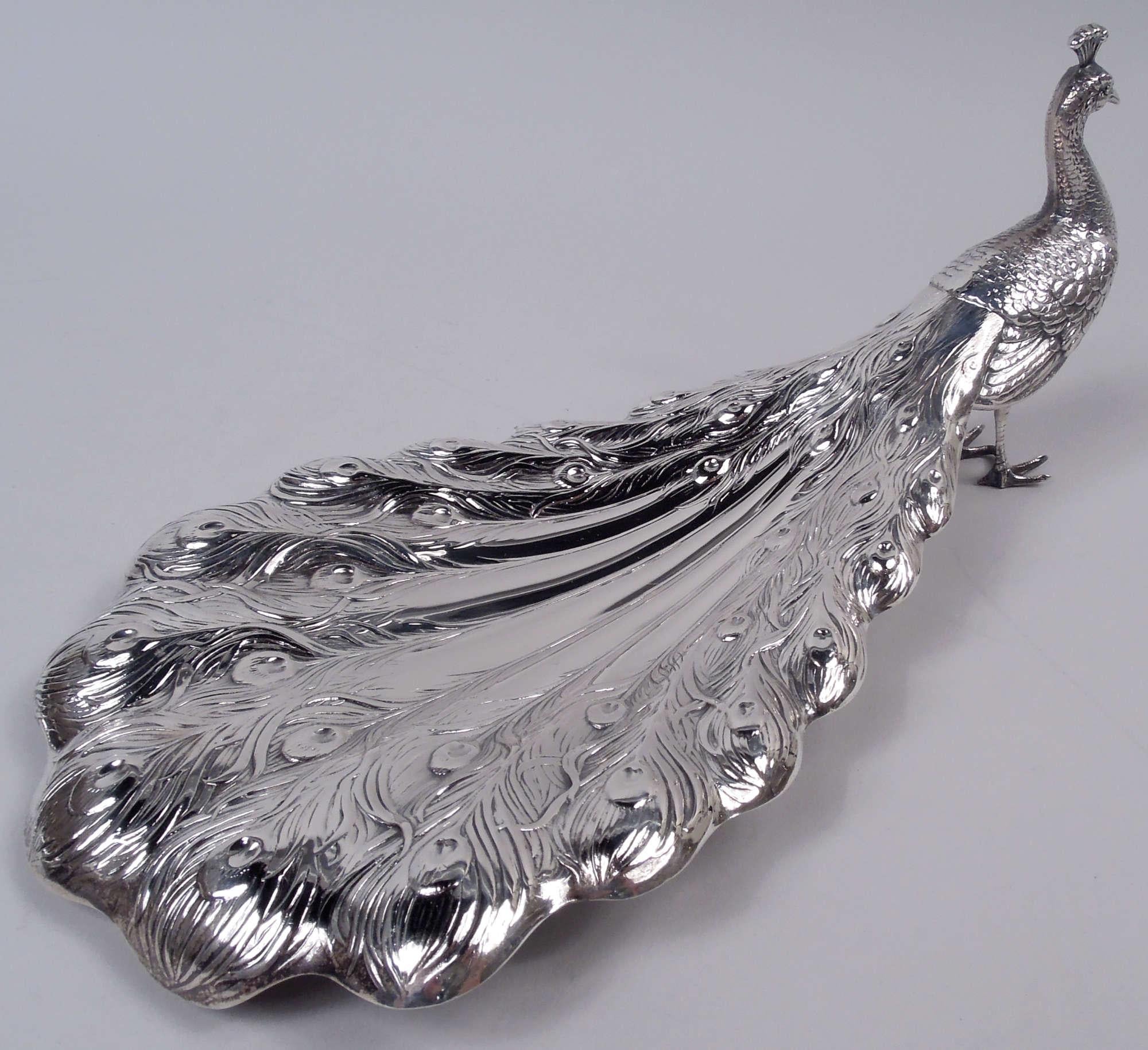 Coppia di antichi pavoni americani edoardiani in argento sterling In condizioni buone in vendita a New York, NY