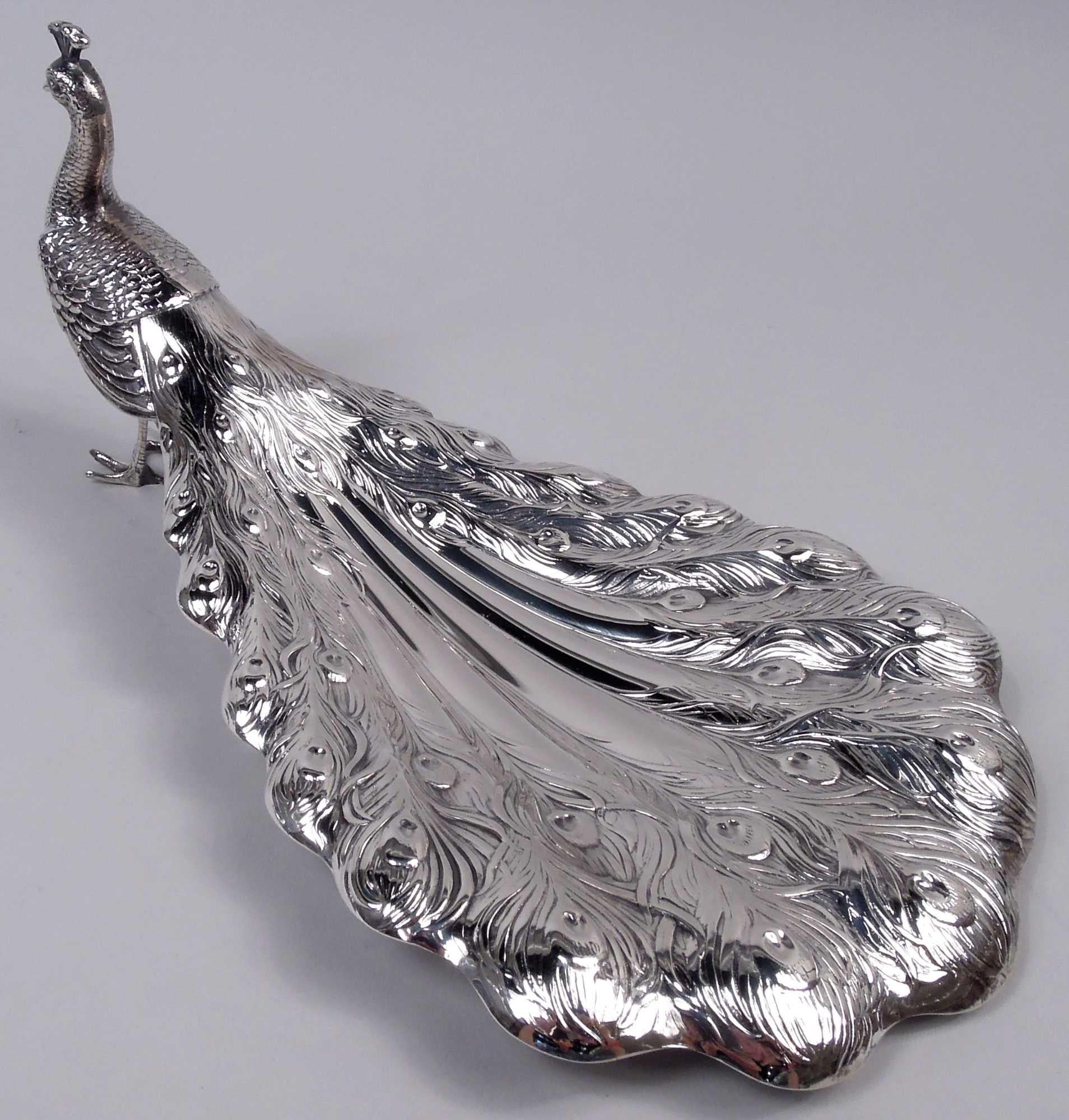 XX secolo Coppia di antichi pavoni americani edoardiani in argento sterling in vendita