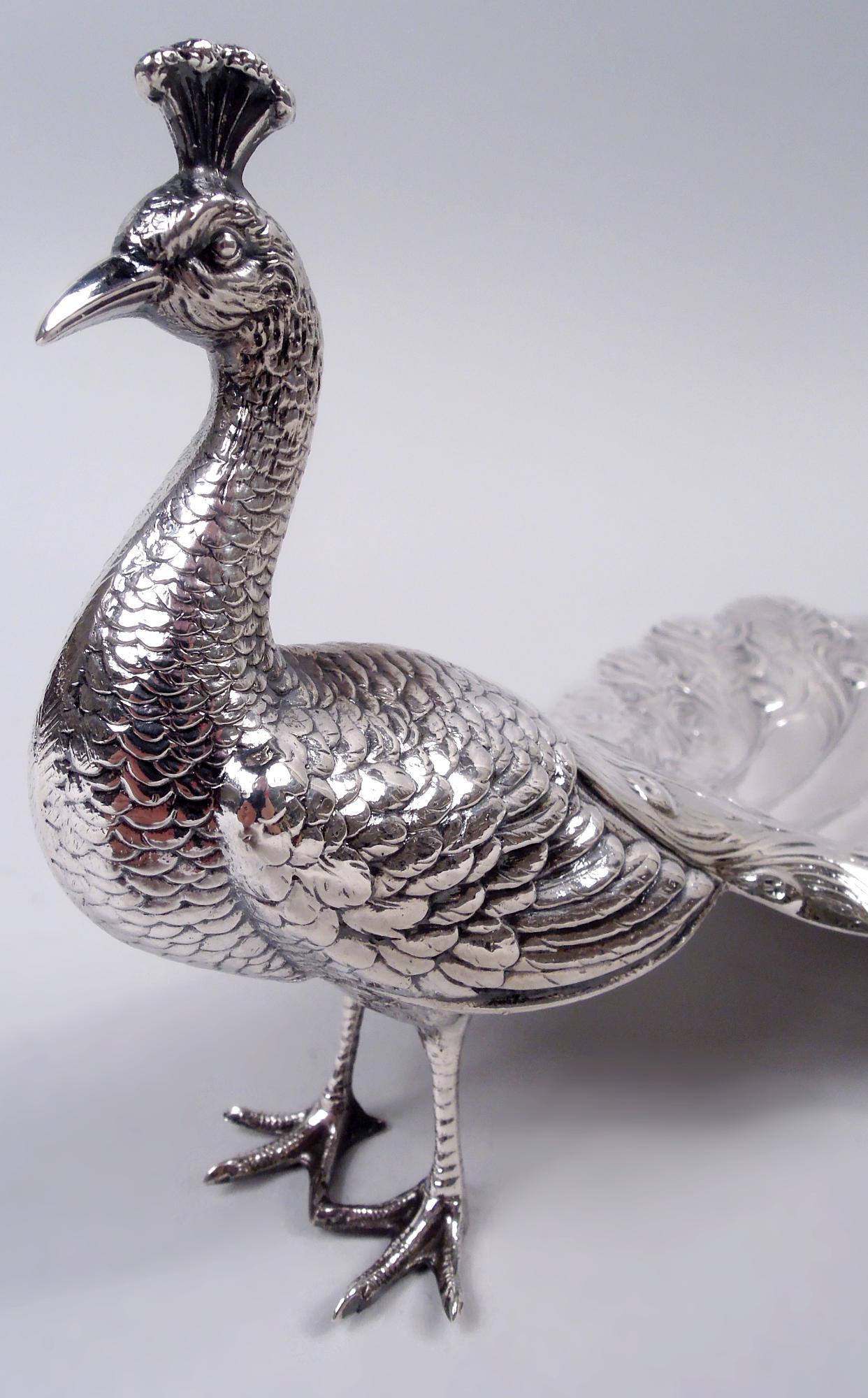 Coppia di antichi pavoni americani edoardiani in argento sterling in vendita 1