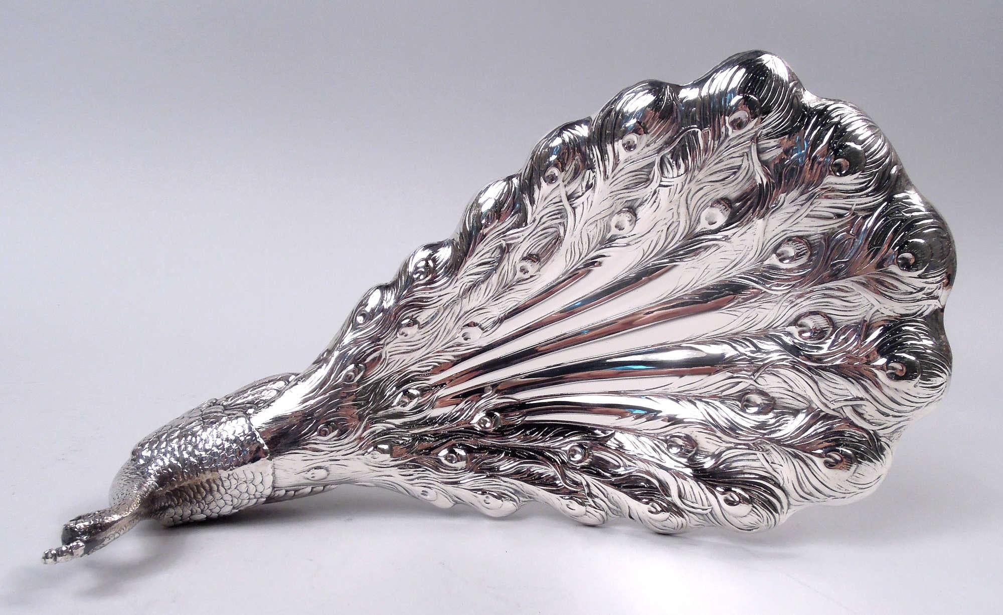 Coppia di antichi pavoni americani edoardiani in argento sterling in vendita 2