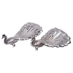 Coppia di antichi pavoni americani edoardiani in argento sterling