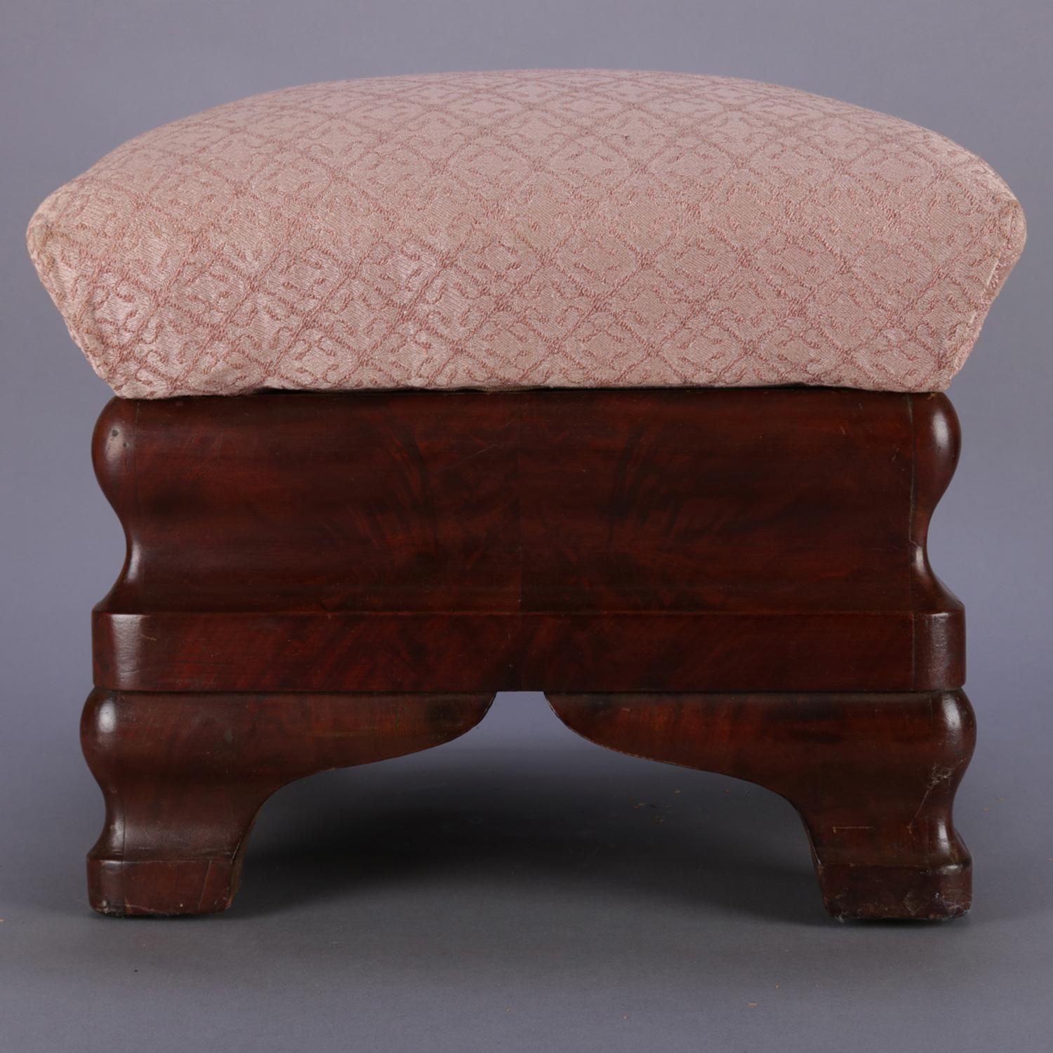 19th Century Pair of Antique American Empire Ogee Flame Mahogany Footstools with Storage