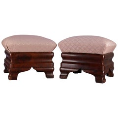 Pair of Antique American Empire Ogee Flame Mahogany Footstools with Storage