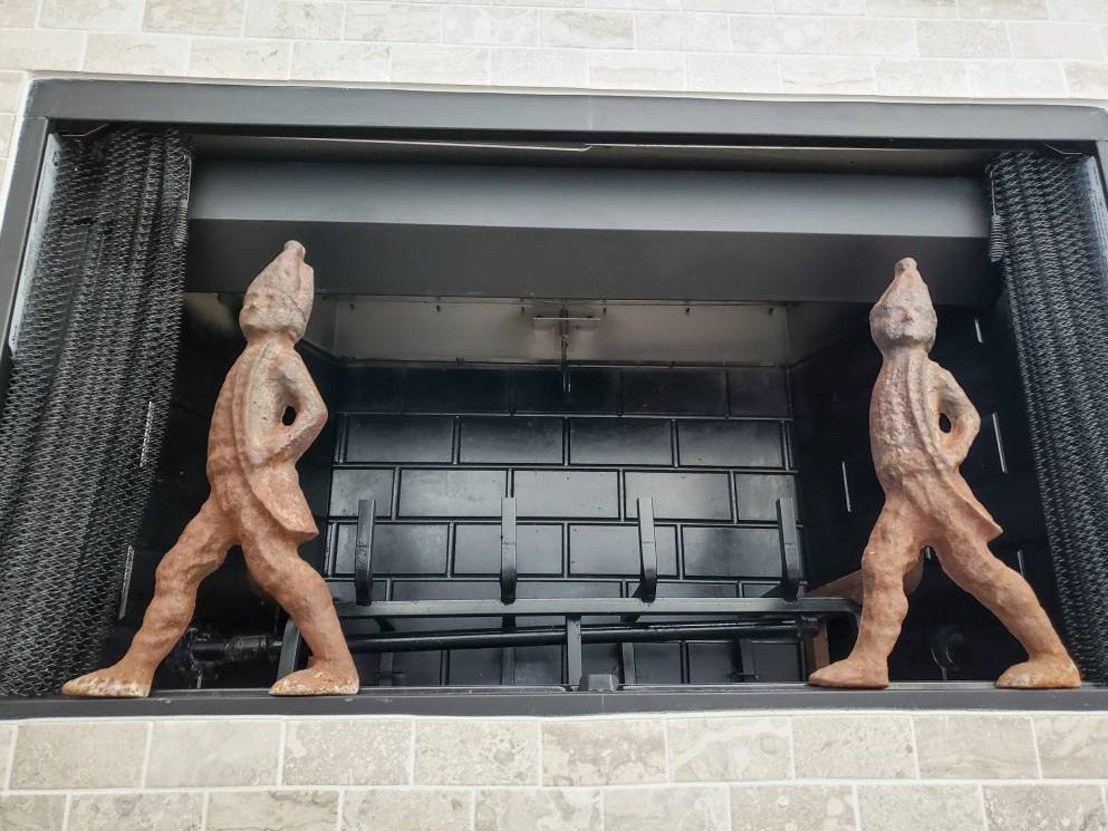Pair of Antique American Hessian Soldier Andirons by Virginia Metalcrafters In Good Condition In Forney, TX