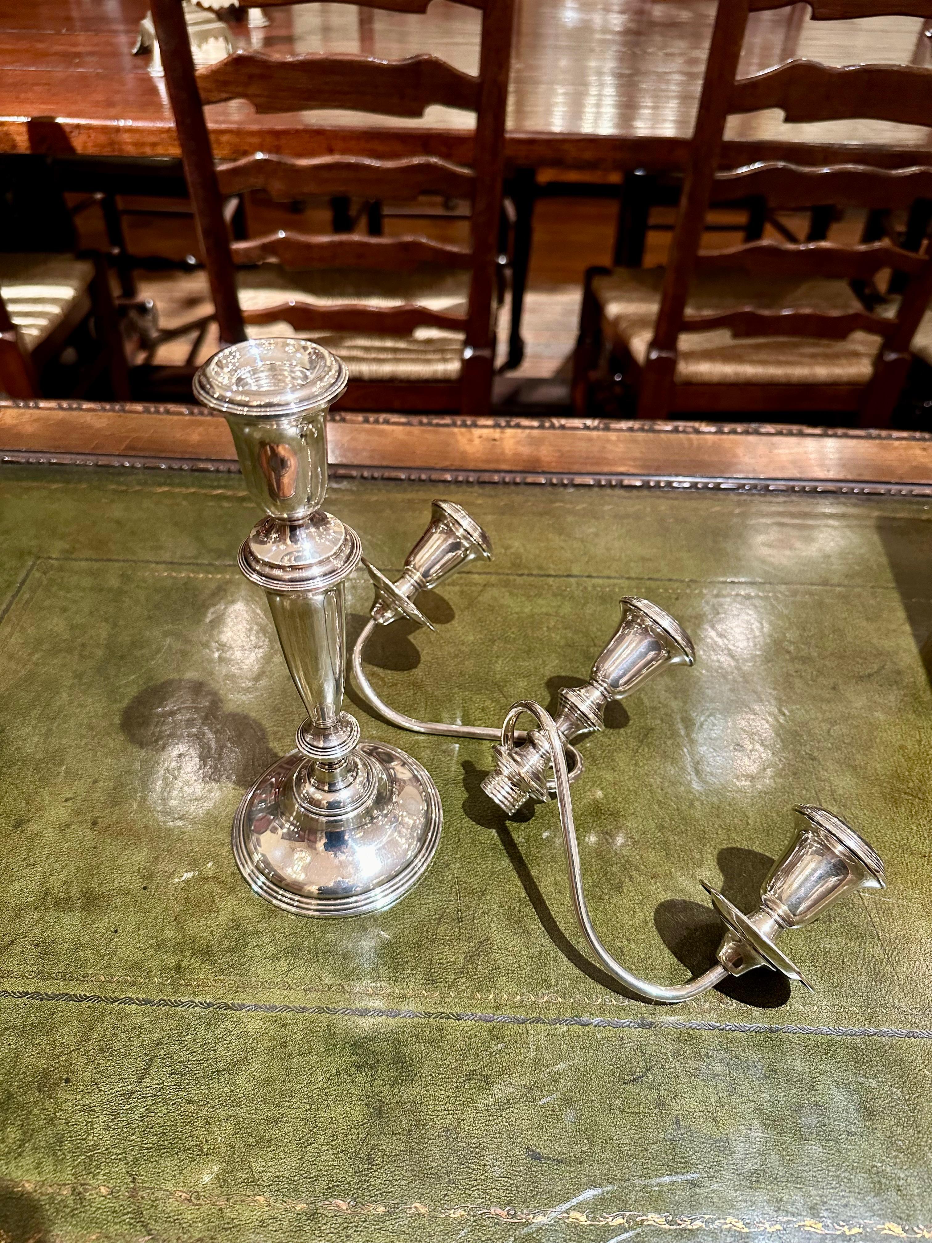 Pair of Antique American Sterling Silver Candelabra Converted to Candlesticks. For Sale 1