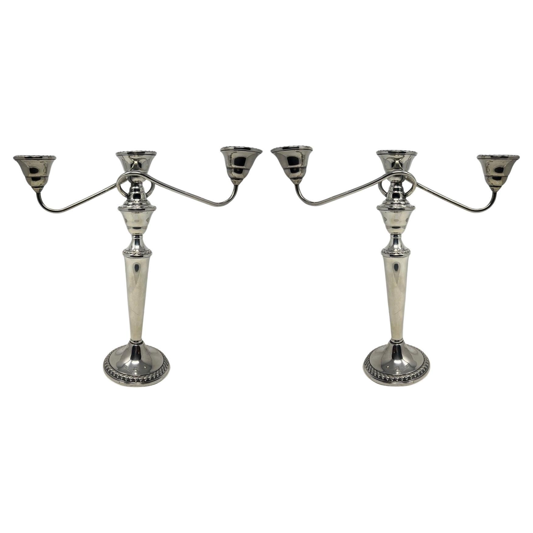 Pair of Antique American Sterling Silver Candelabra Converted to Candlesticks. For Sale