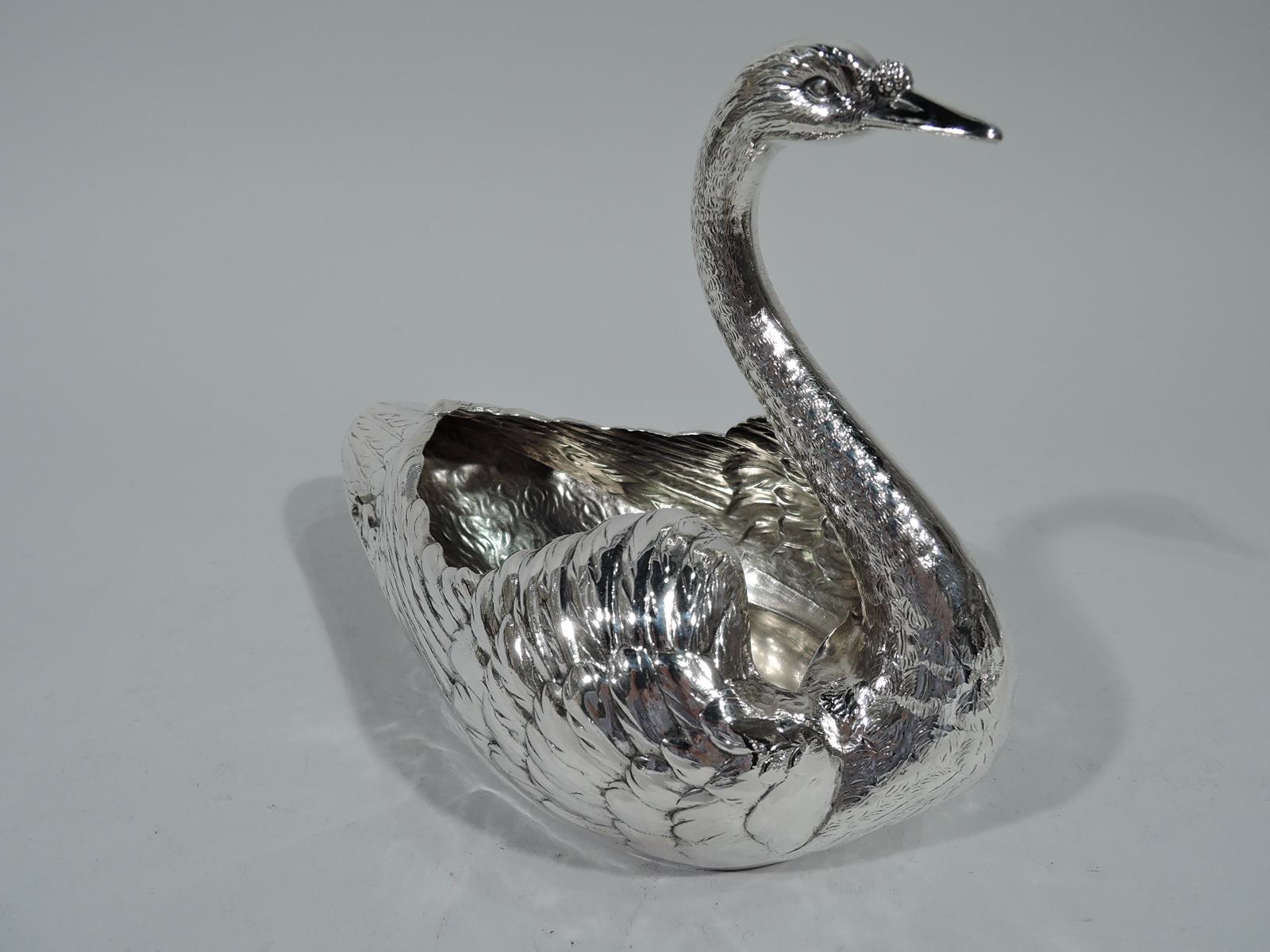 Edwardian Pair of Antique American Sterling Silver Swans by Gorham