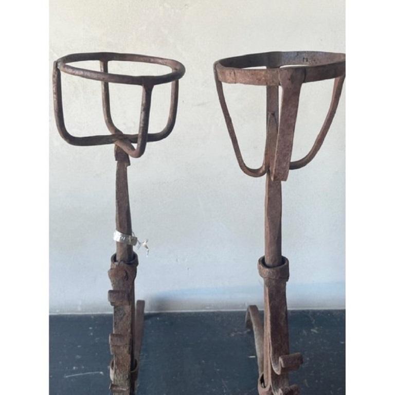 Pair of Antique Andirons, FA-0012 In Distressed Condition For Sale In Scottsdale, AZ