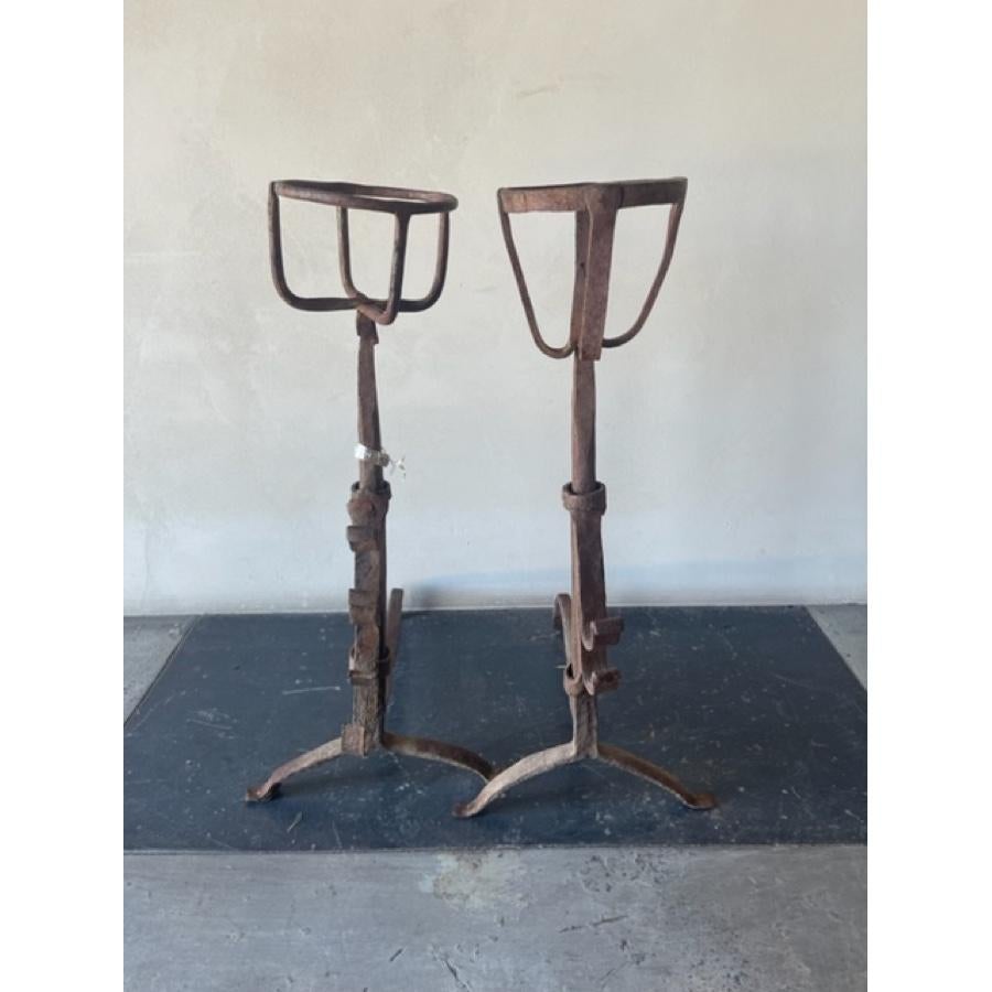 Wrought Iron Pair of Antique Andirons, FA-0012 For Sale