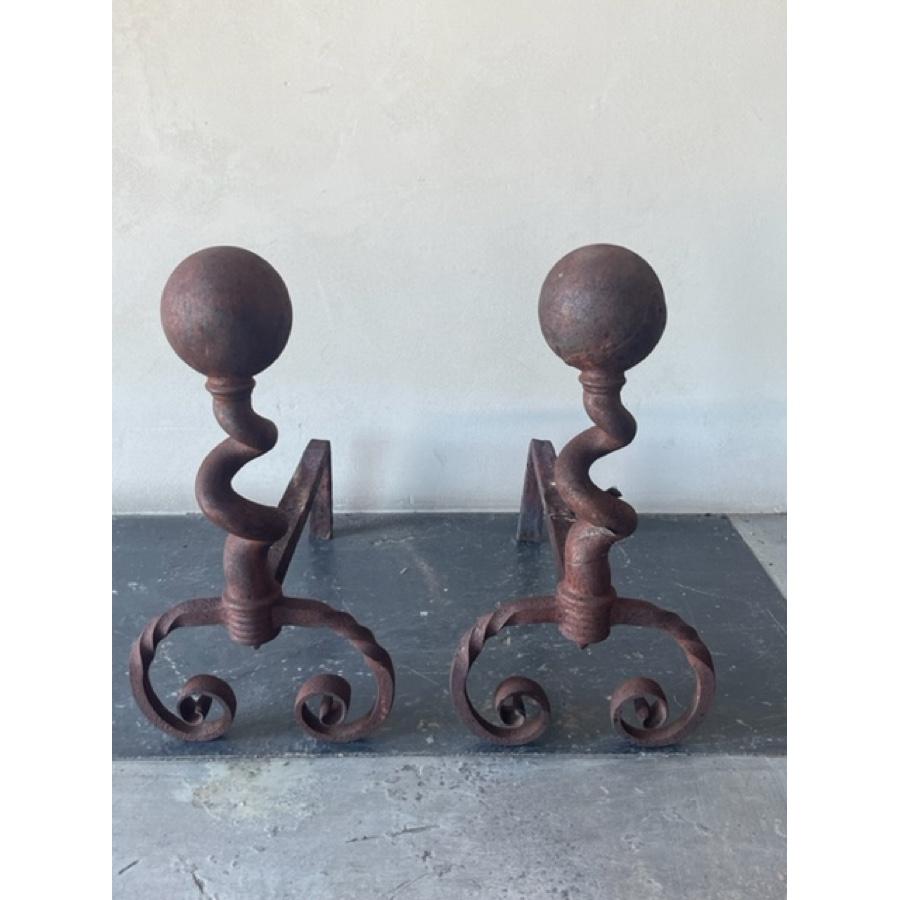 19th Century Pair of Antique Andirons, FA-1223 For Sale