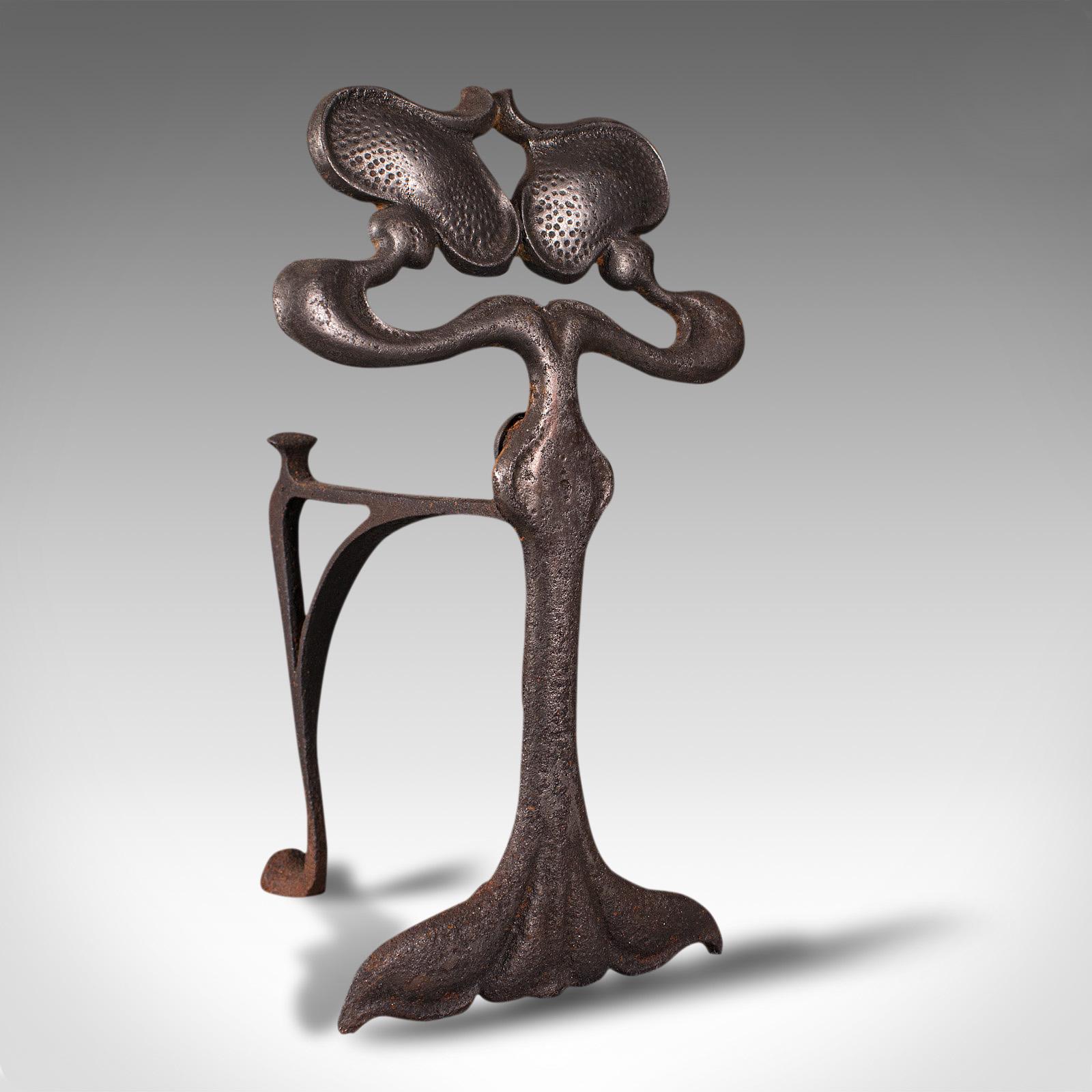 Pair of Antique Andirons, French, Iron, Fire Dogs, Tool Rest, Art Nouveau, 1900 3