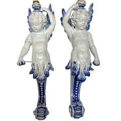 Pair of Antique Angel Porcelain Sconces