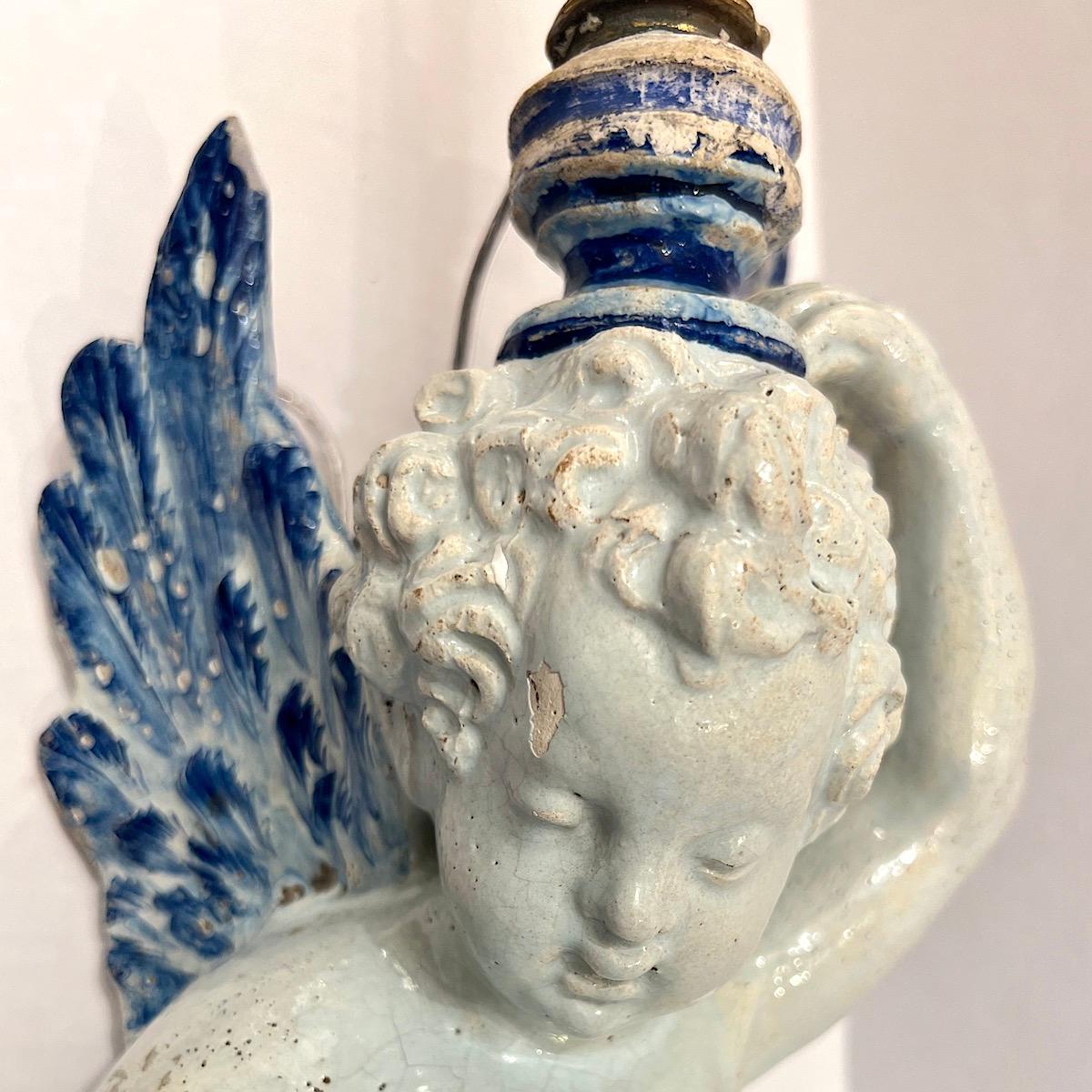 Pair of Antique Angel Porcelain Sconces In Good Condition For Sale In New York, NY