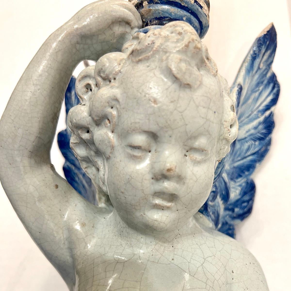 19th Century Pair of Antique Angel Porcelain Sconces For Sale