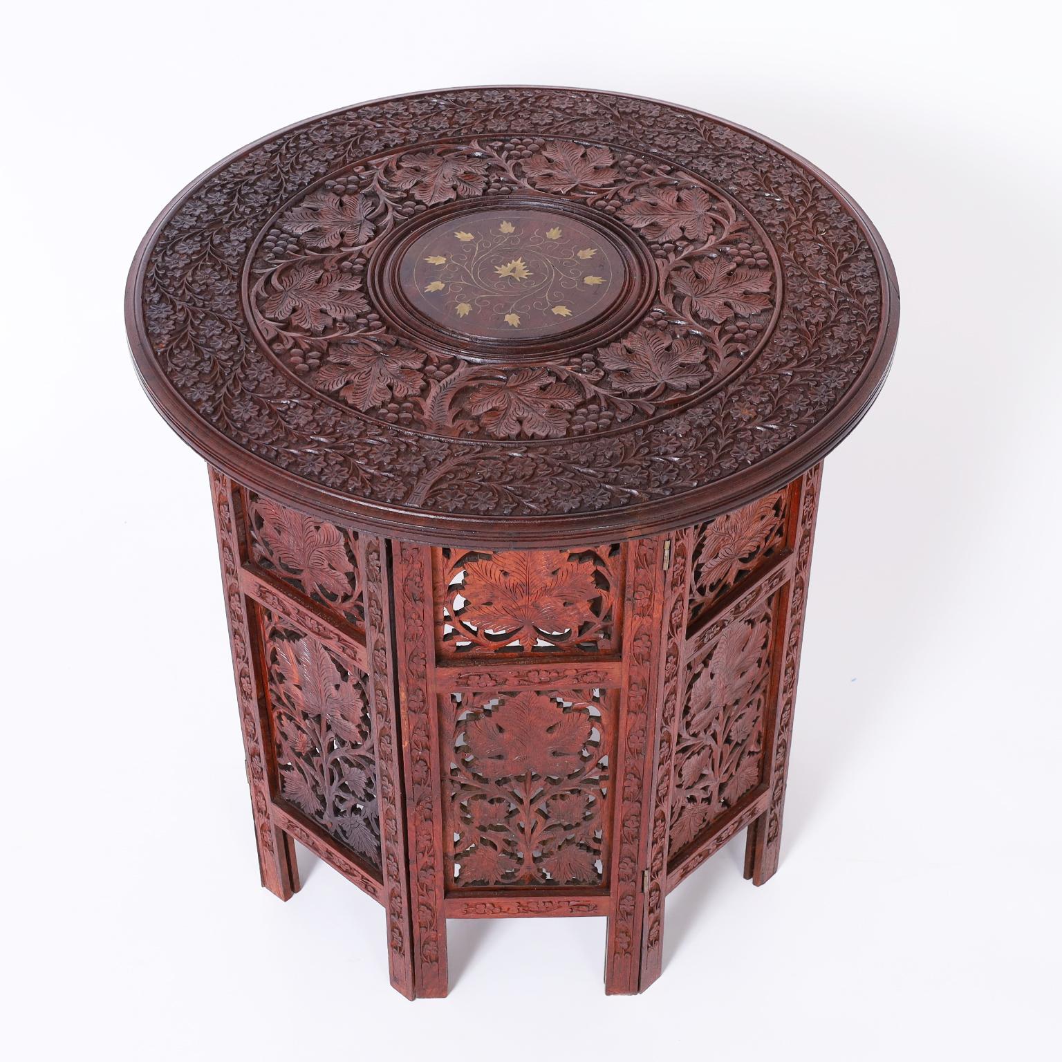 indian carved wood side table