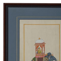 Pair of Antique Anglo Indian Framed Watercolors of Elephants with Riders