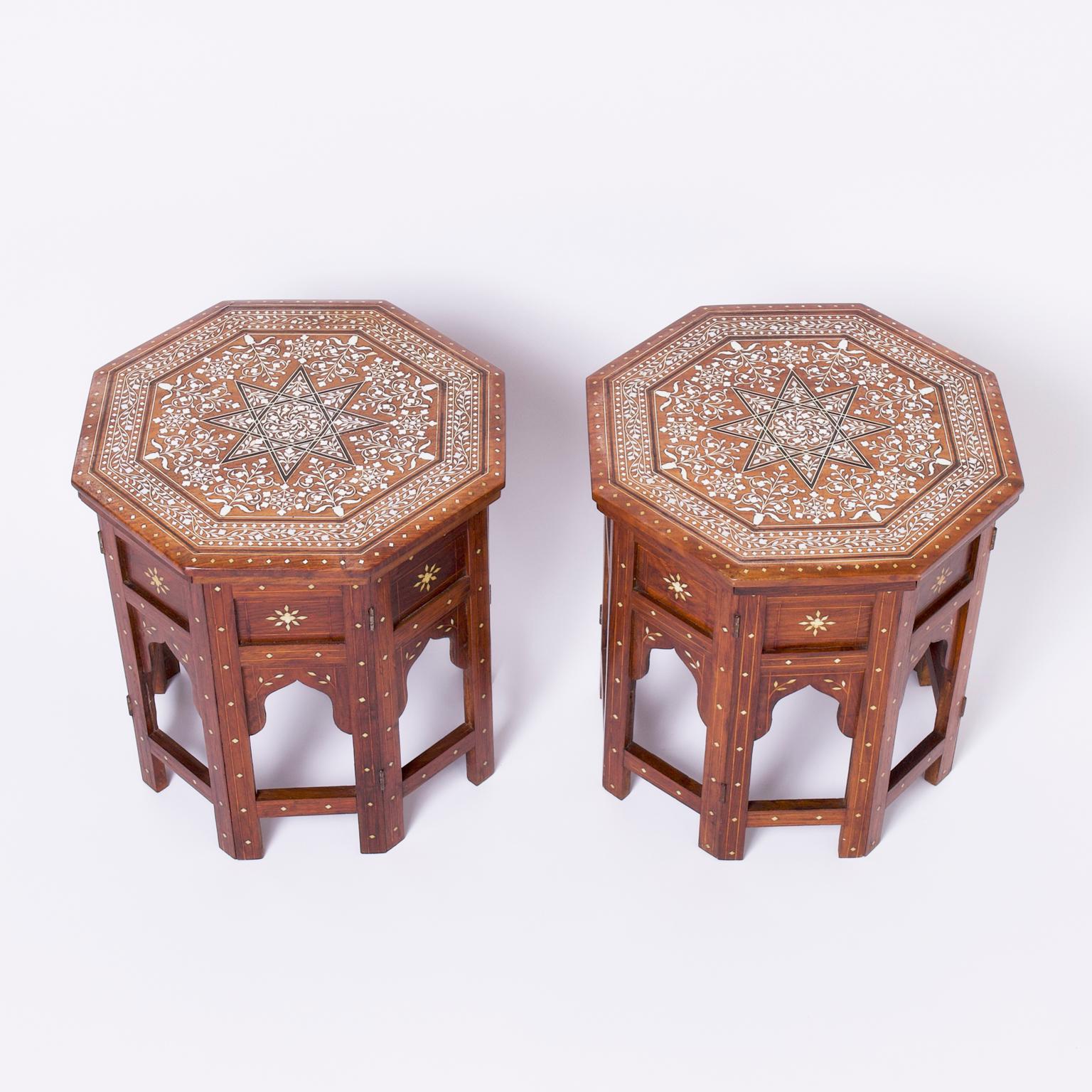 Hand-Crafted Pair of Antique Anglo Indian Inlaid Stands