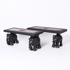 Pair of Antique Anglo Indian Inlaid Tables with Elephants