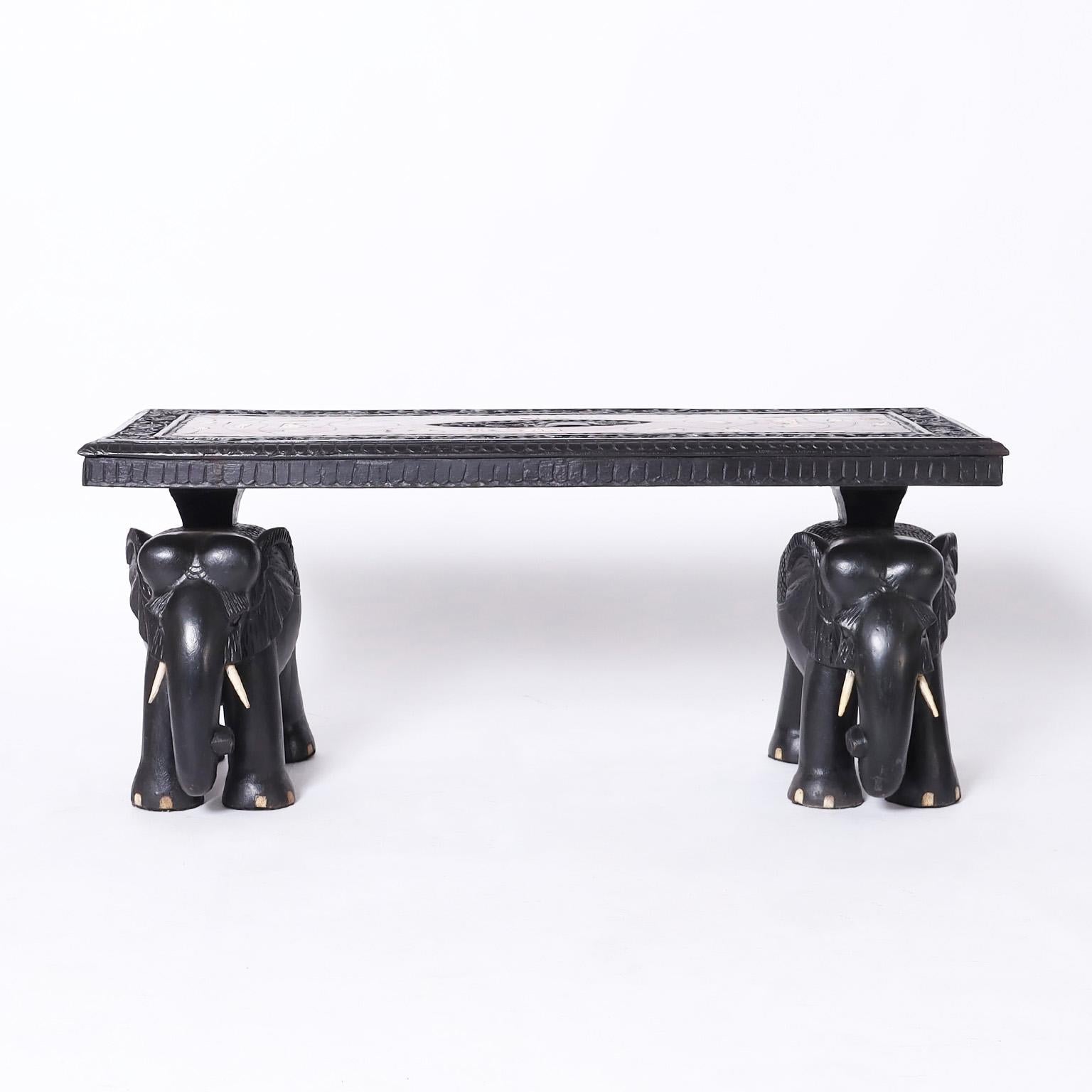 Anglo-Indian Pair of Antique Anglo Indian Inlaid Tables with Elephants For Sale