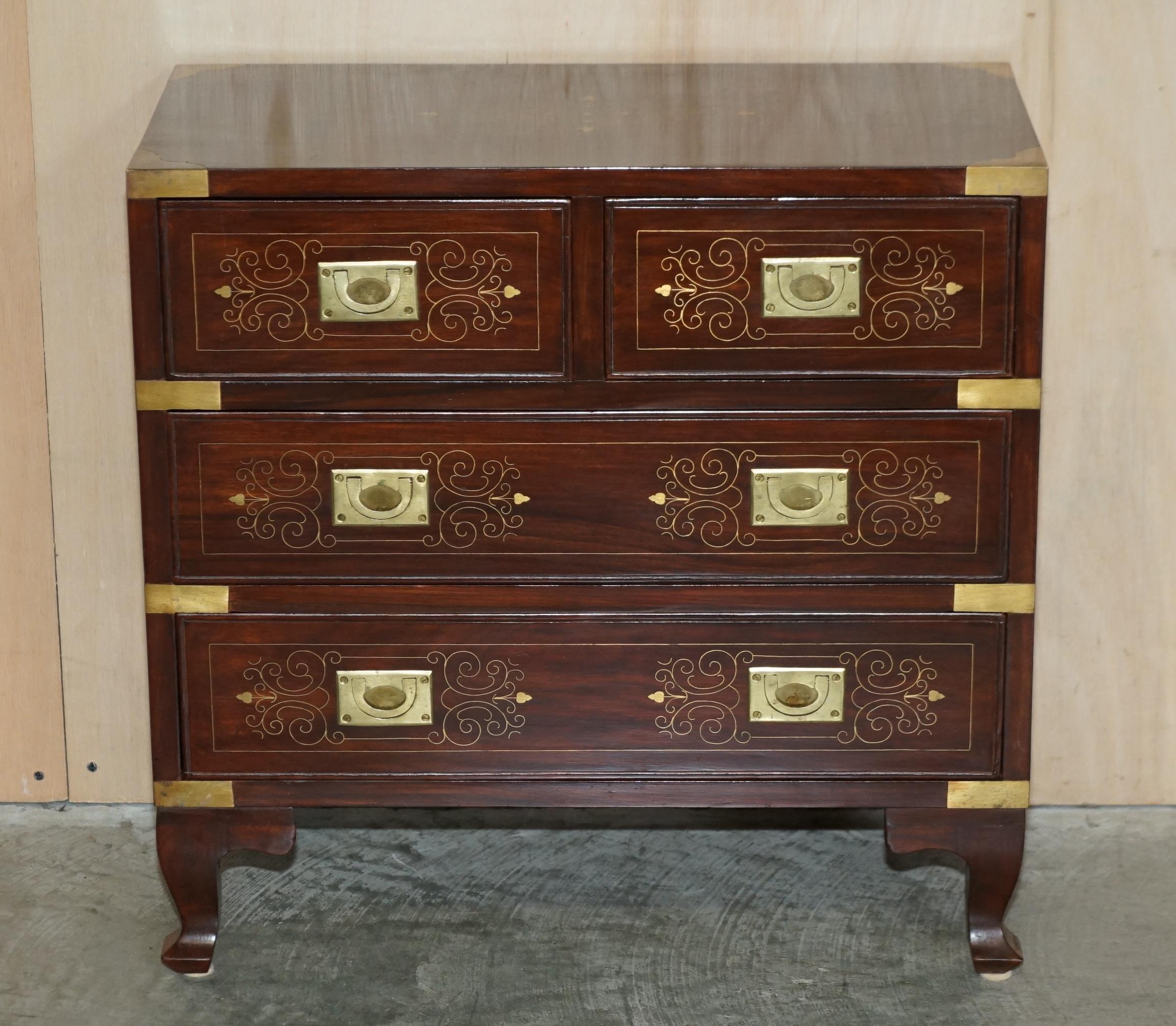Anglo-Indian Pair of Antique Anglo Indian Military Campaign Side Table Sized Chest of Drawers