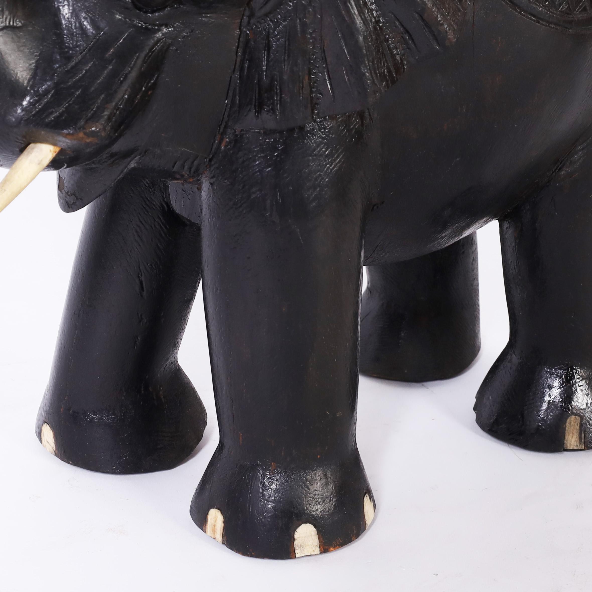 Pair of Antique Anglo Indian Teak Carved and Ebonized Elephant Stands or Tables For Sale 5