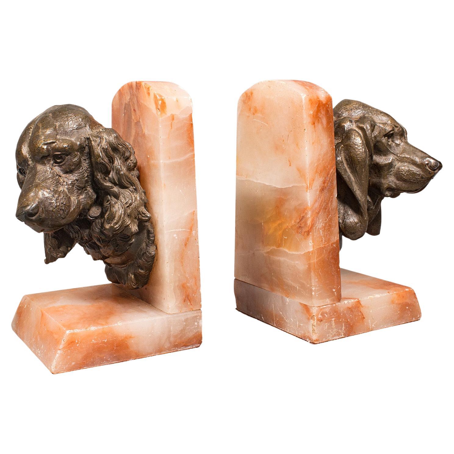 Pair of Antique Animalier Bookends, French, Spelter, Onyx, Lecourtier, Victorian For Sale