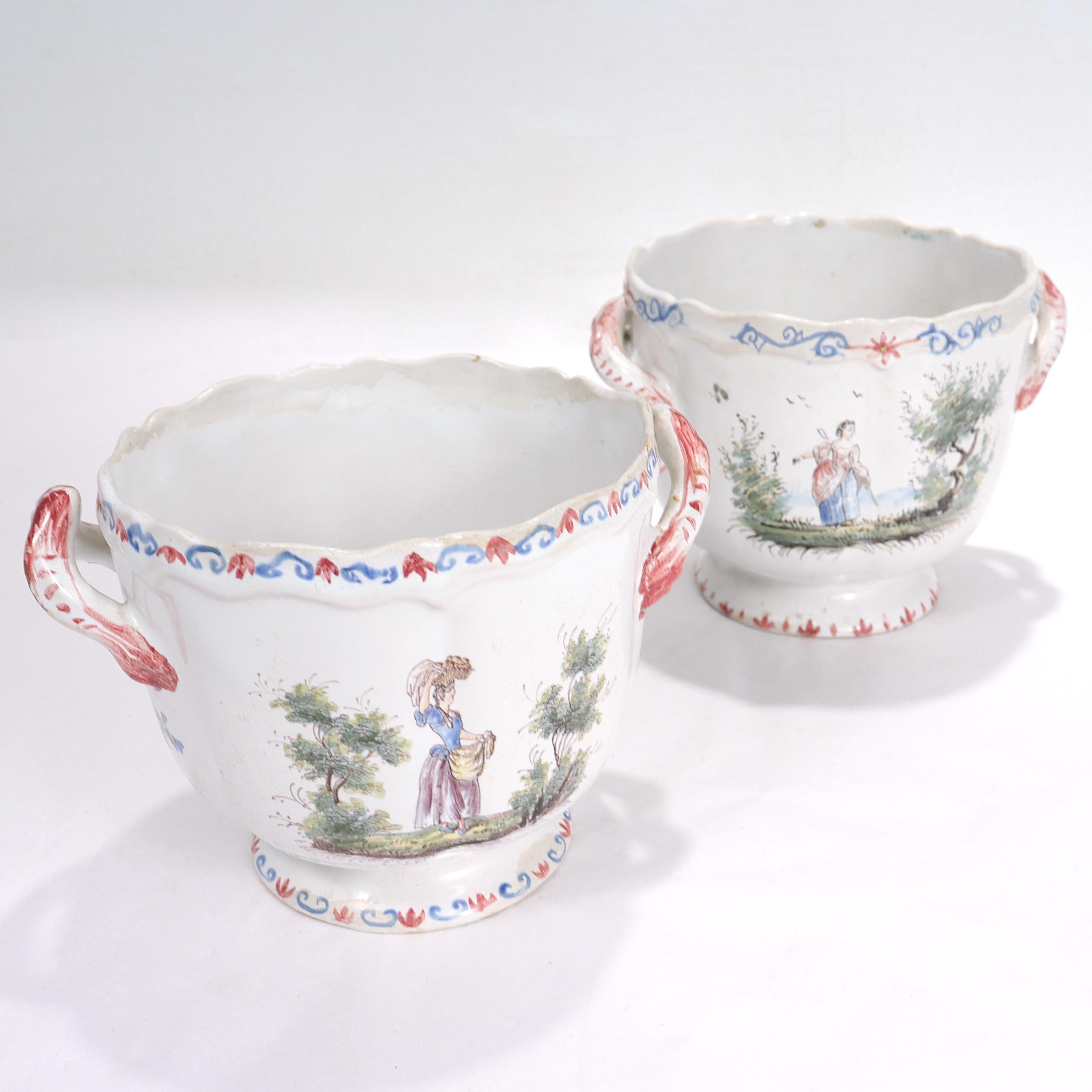 Pair of Antique Aprey French Faience Pottery Cachepots or Jardinieres For Sale 6