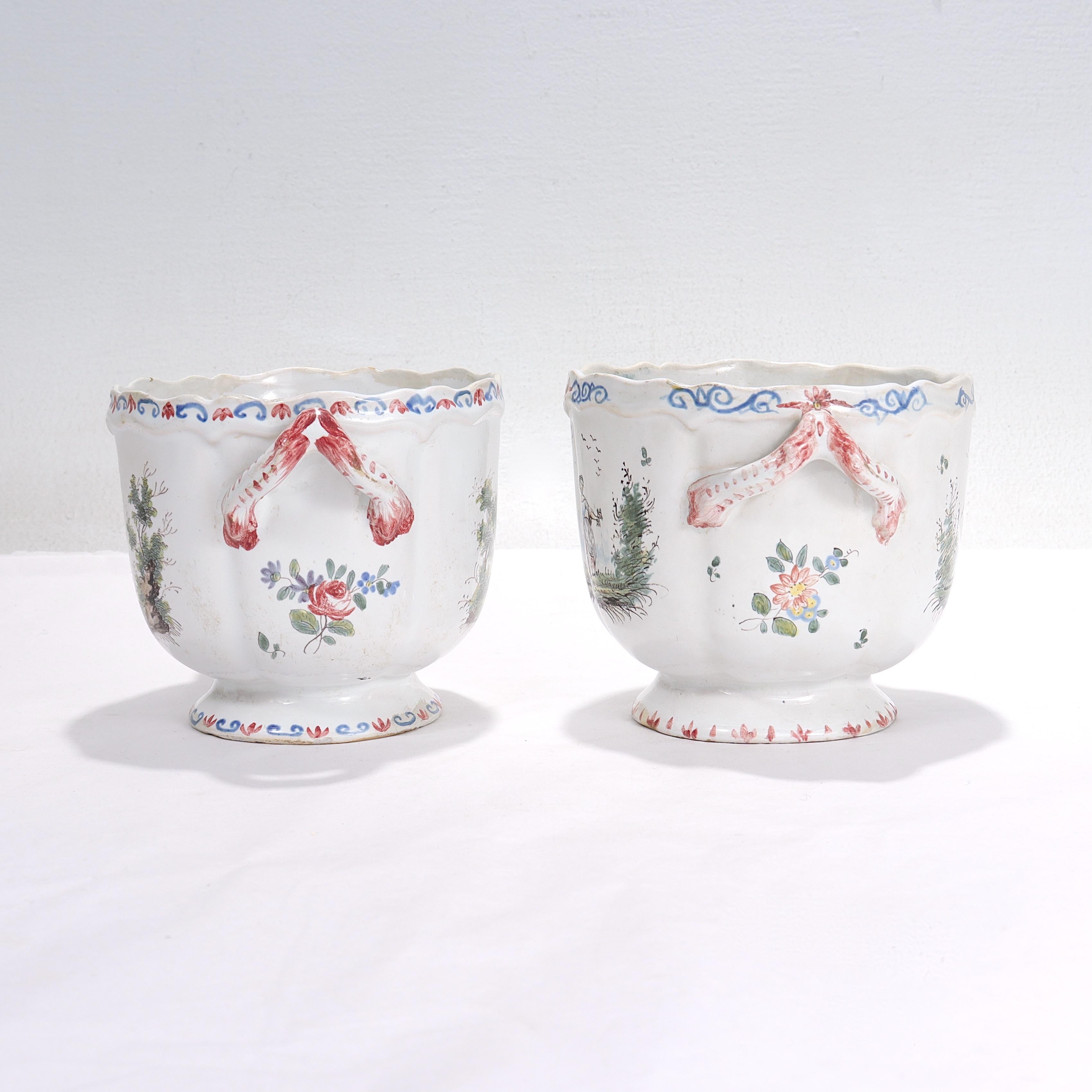 Directoire Pair of Antique Aprey French Faience Pottery Cachepots or Jardinieres For Sale