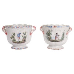 Pair of Antique Aprey French Faience Pottery Cachepots or Jardinieres