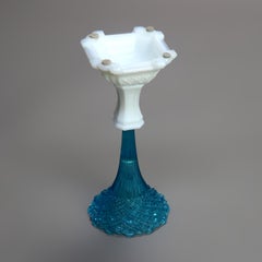 Pair of Antique Aqua and Milk Glass Vases C1920