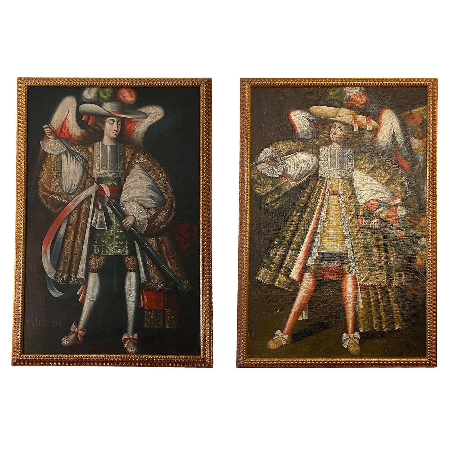 Pair of Spanish Colonial Archangel Paintings For Sale