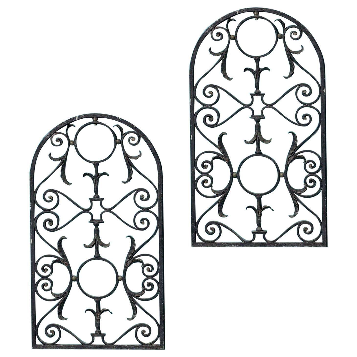 Pair of Antique Arched Wrought Iron Panels