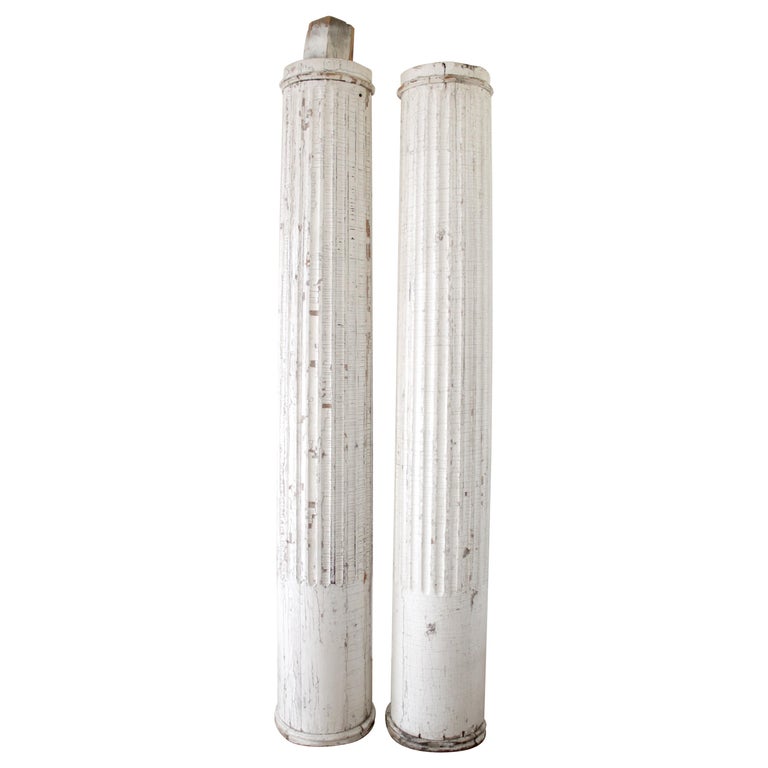 Pair of Antique Architectural Fluted Columns with White Paint at 1stDibs