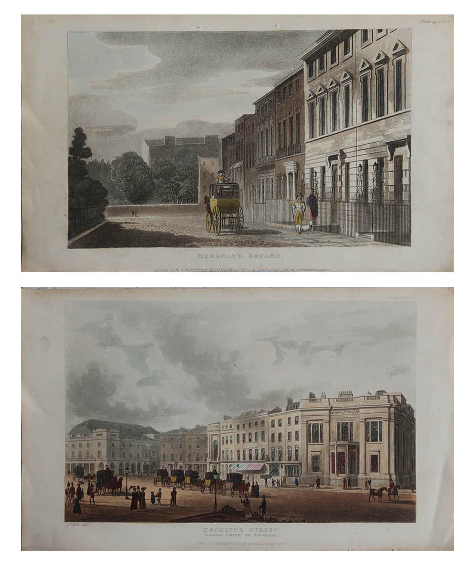 Wonderful prints of London Architecture

Aquatints with original color after the original drawings by Pugin

From Ackermann's Repository. One dated 1813. The other dated 1827

Unframed.


