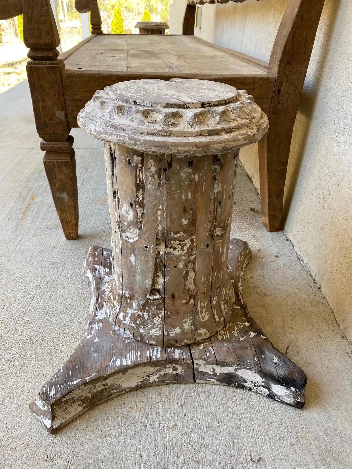 Pair of Antique Architectural Wood Pedestal Plinth Side Tables For Sale 3
