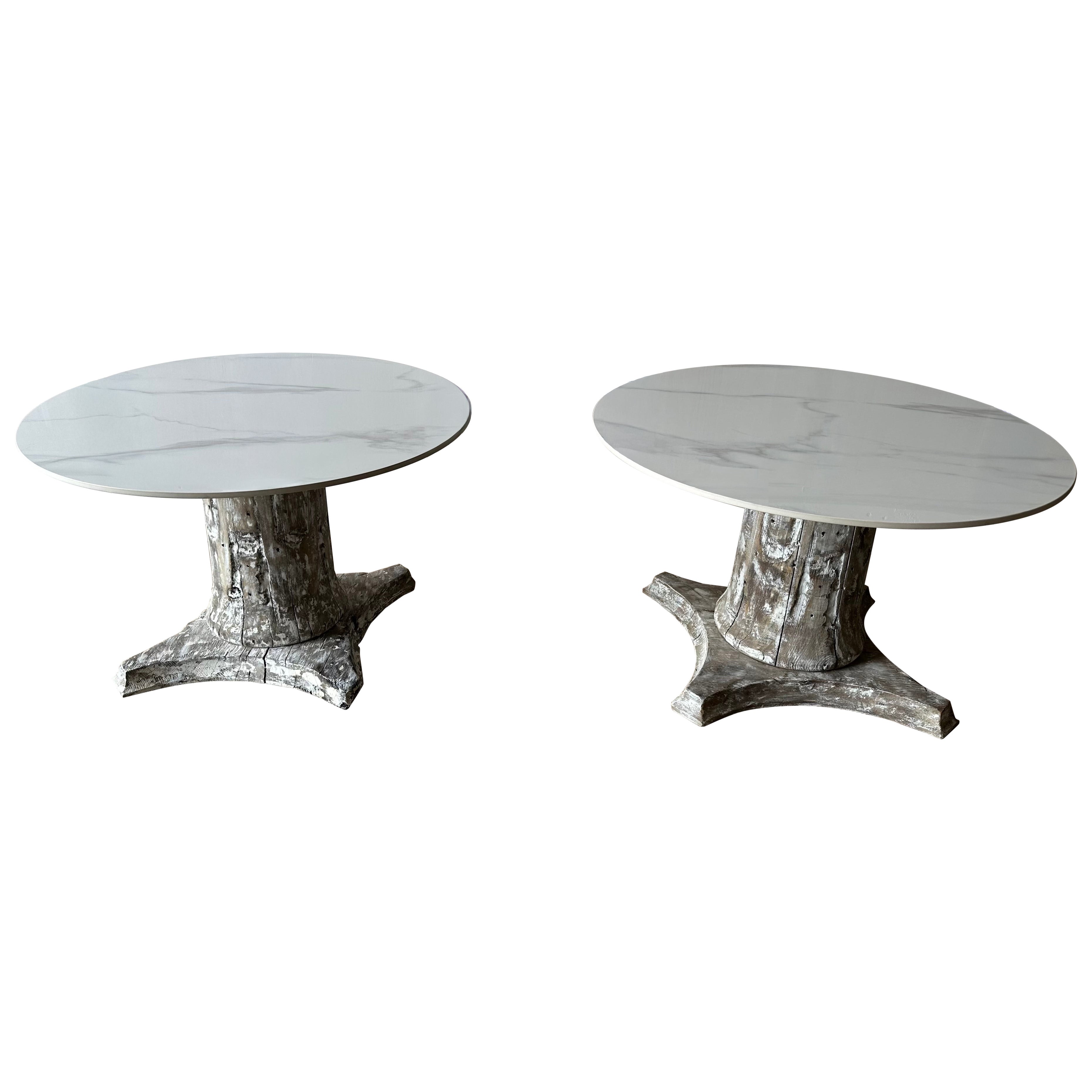 Pair of Antique Architectural Wood Pedestal Plinth Side Tables For Sale