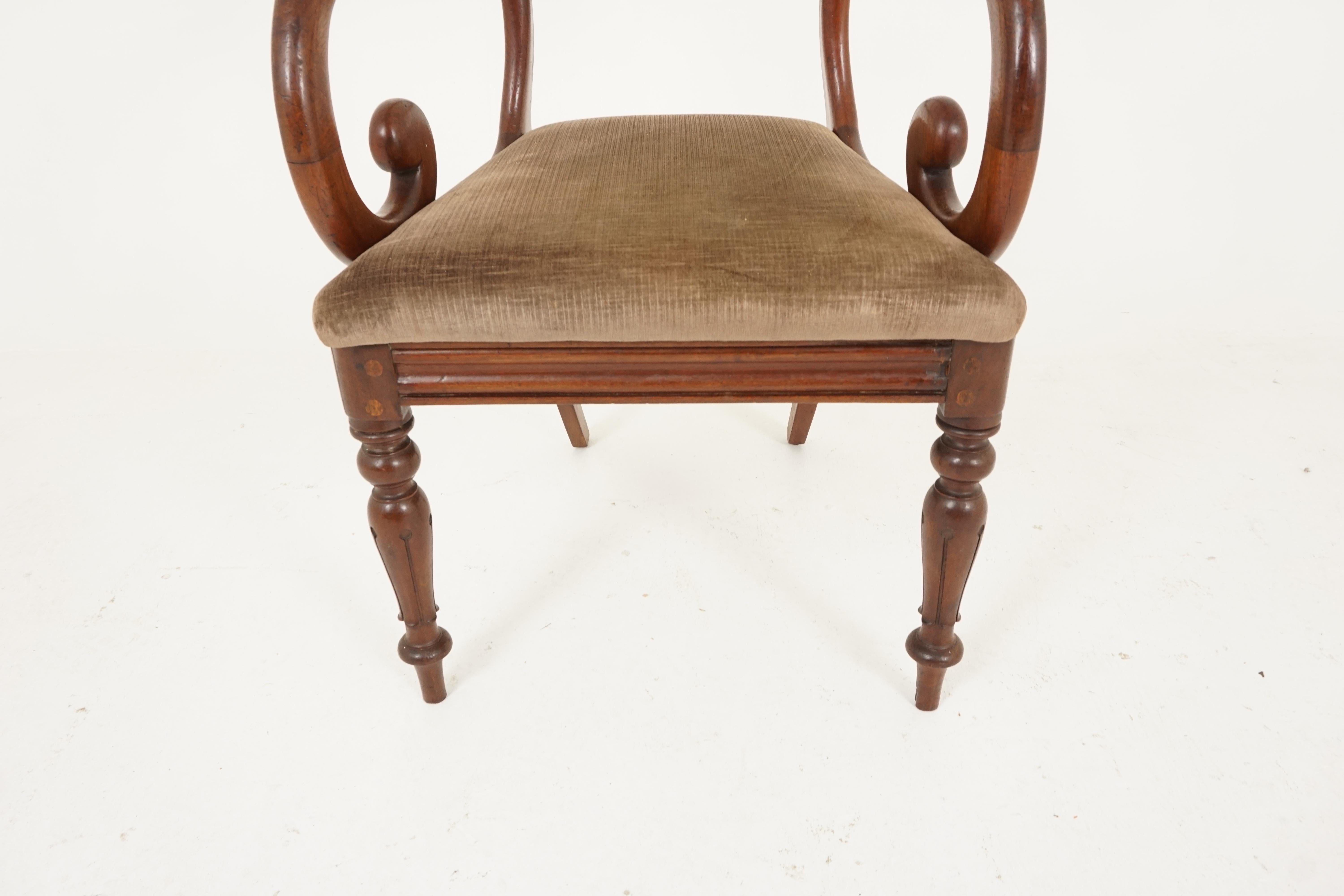 Pair Victorian Mahogany Antique Arm Dining, Library Chairs, Scotland 1840, B2473 1