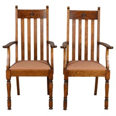 Pair of Antique Armchairs, Arts 
Crafts, Liberty-esque, Oak, Carver, circa 1910