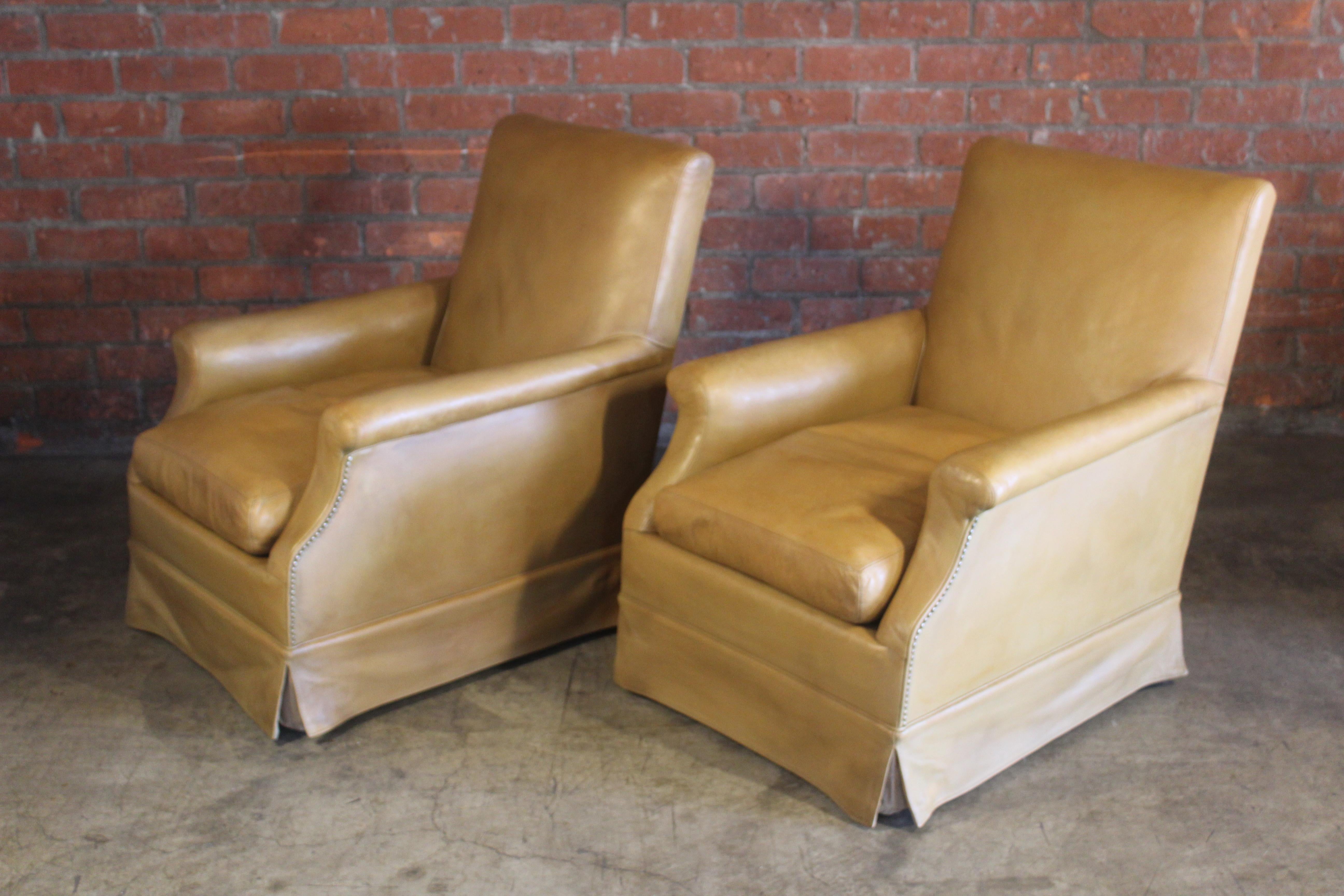 Pair of Antique Armchairs in Original Leather, France, 1930s For Sale 4