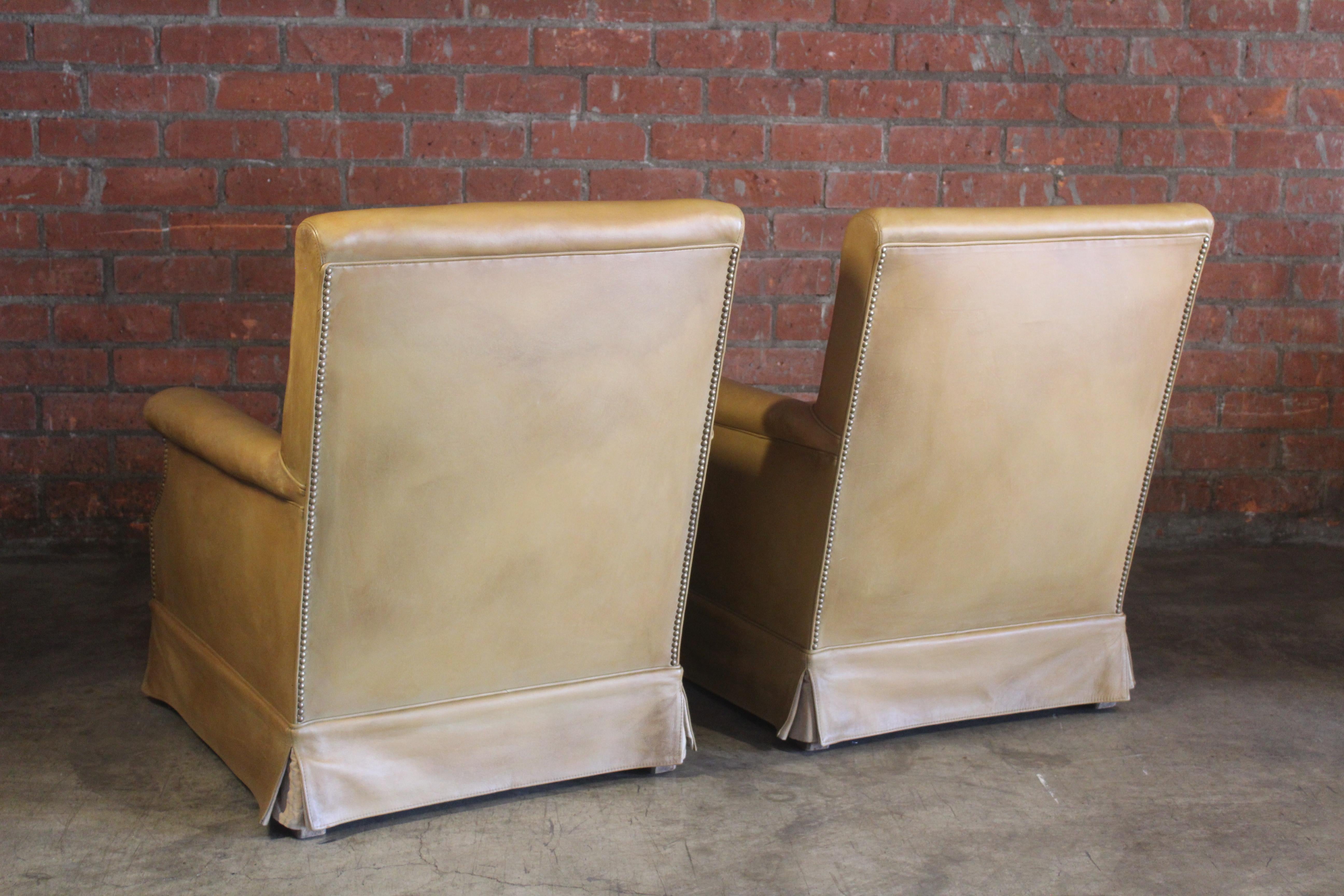 Pair of Antique Armchairs in Original Leather, France, 1930s For Sale 8