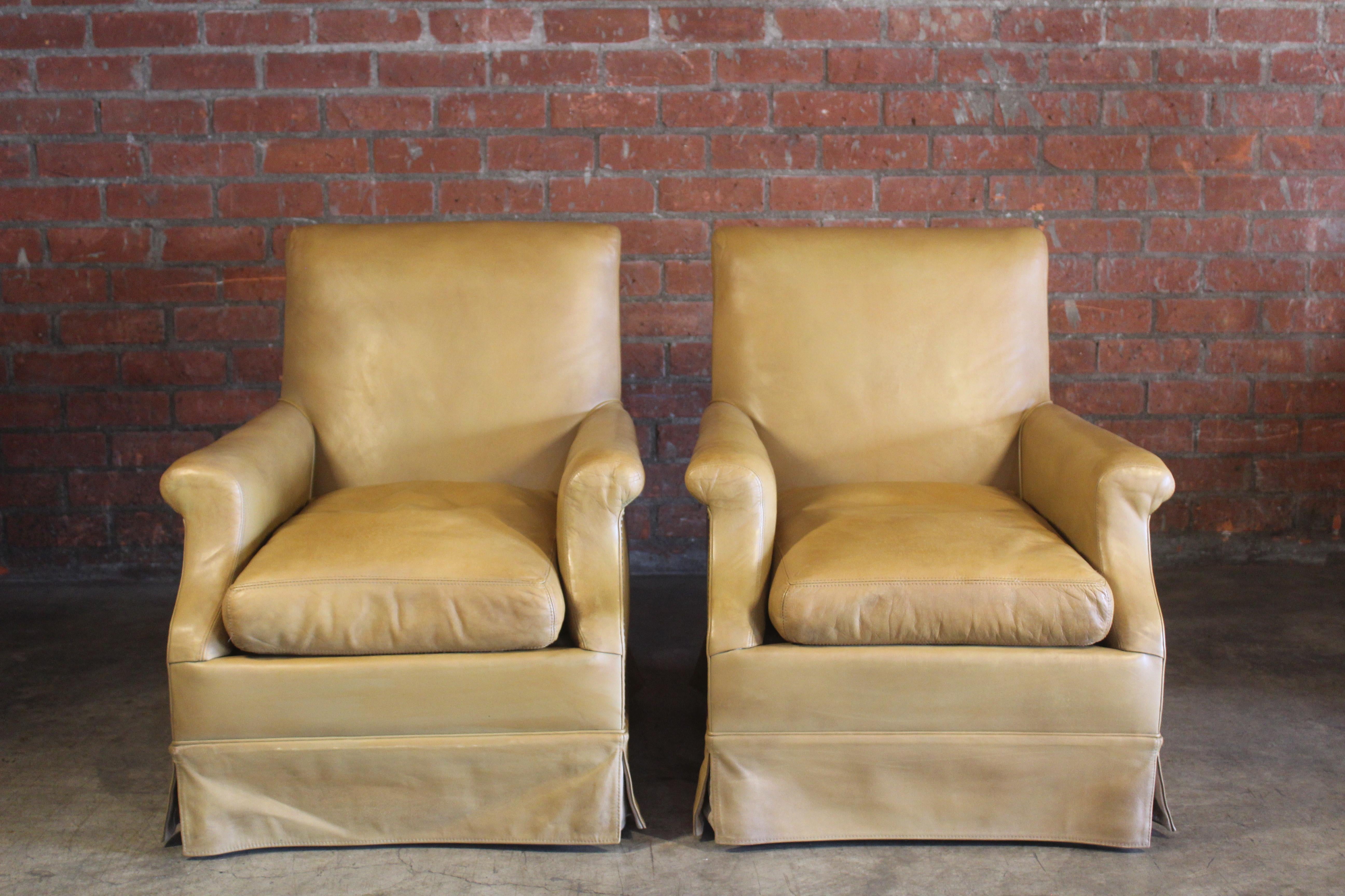 Pair of Antique Armchairs in Original Leather, France, 1930s For Sale 14
