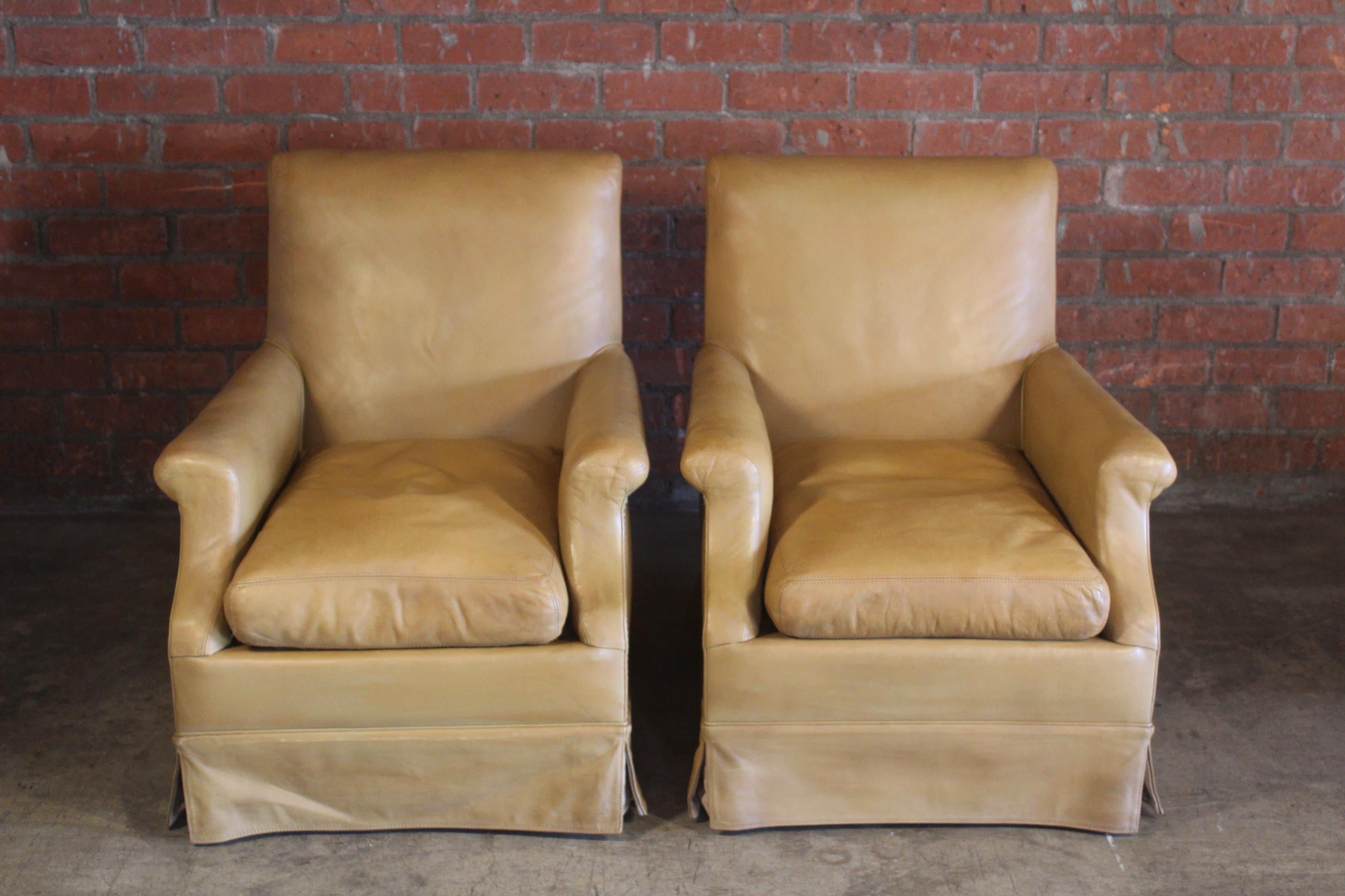 French Pair of Antique Armchairs in Original Leather, France, 1930s For Sale