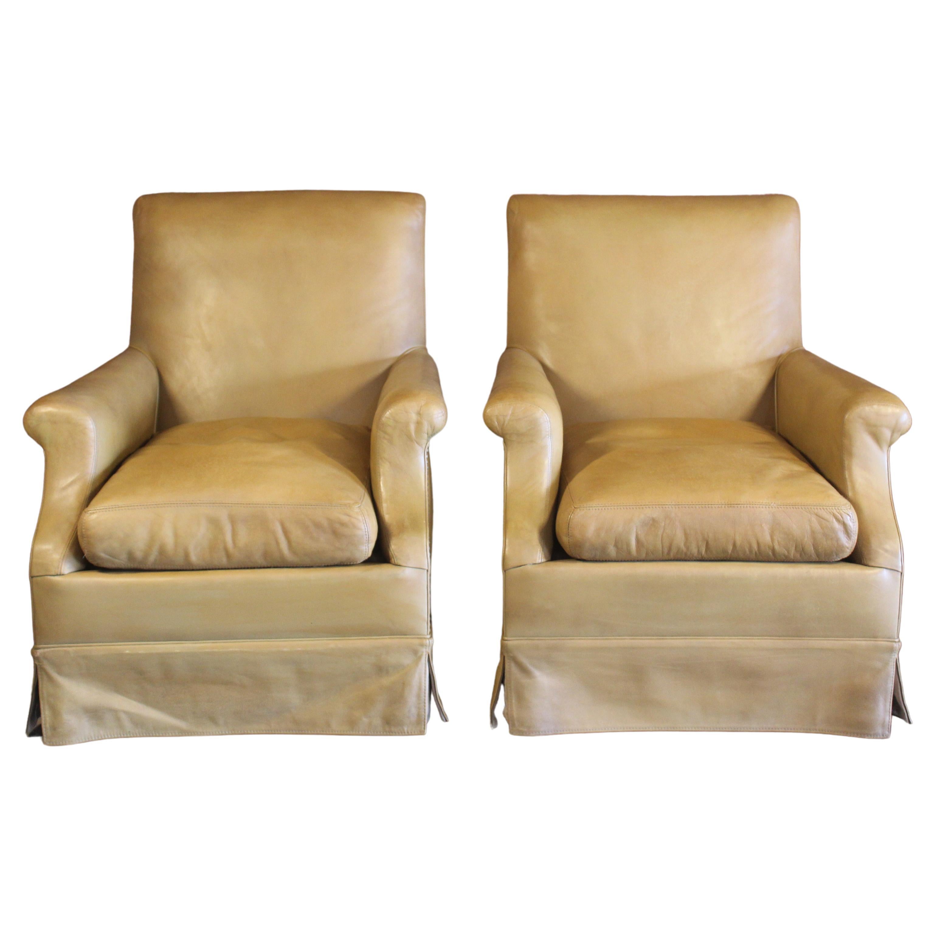 Pair of Antique Armchairs in Original Leather, France, 1930s For Sale