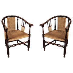 Pair of  Armchairs With Turned Wood Arts and Crafts