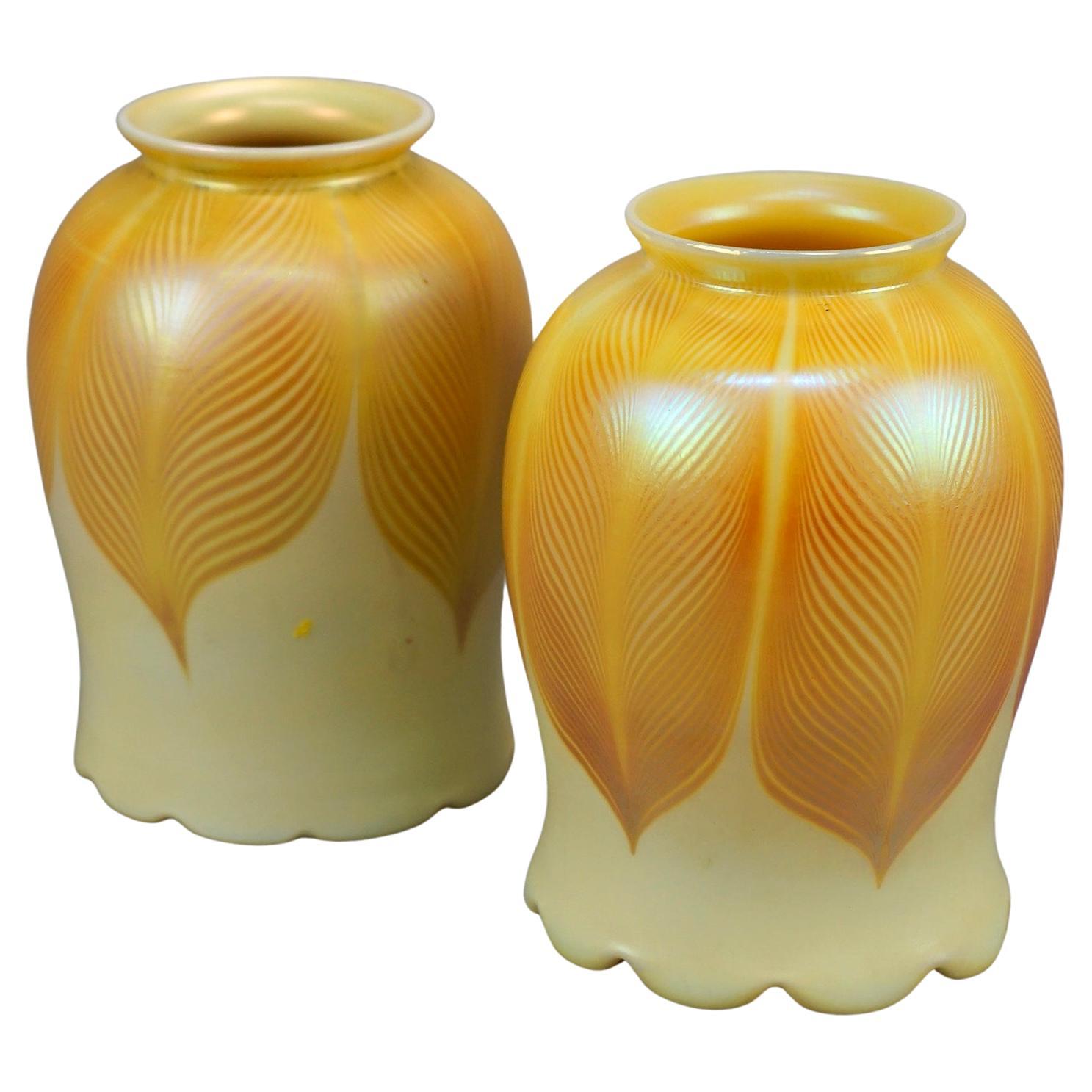 Pair of Antique ARt 
Crafts Steuben Pulled Feather Art Glass Shades Circa 1920