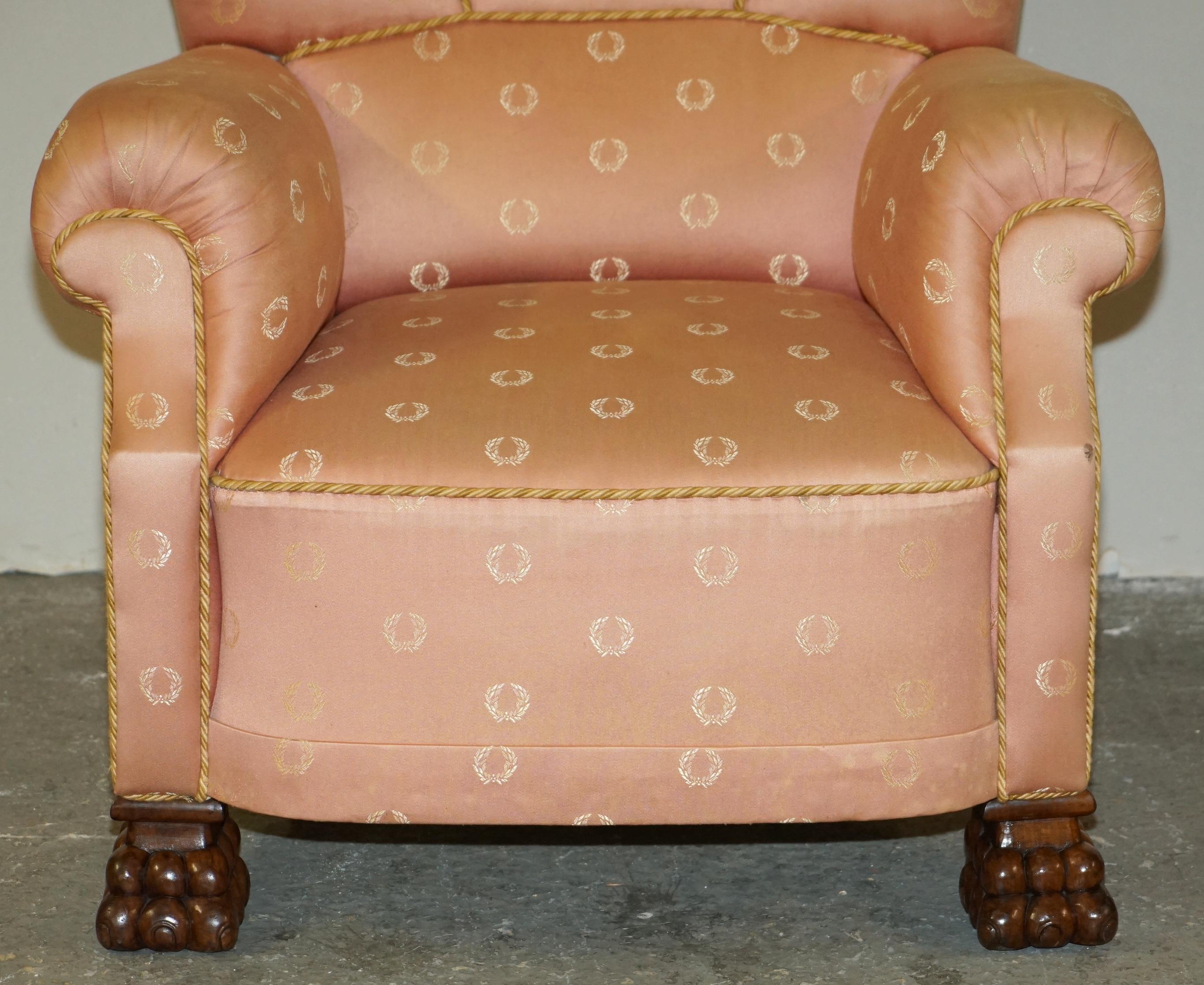 Hand-Crafted PAIR OF ANTIQUE ART DECO CIRCA 1920 LIONS HAIRY PAW CARVED FRENCH CLUB ARMCHAIRs For Sale