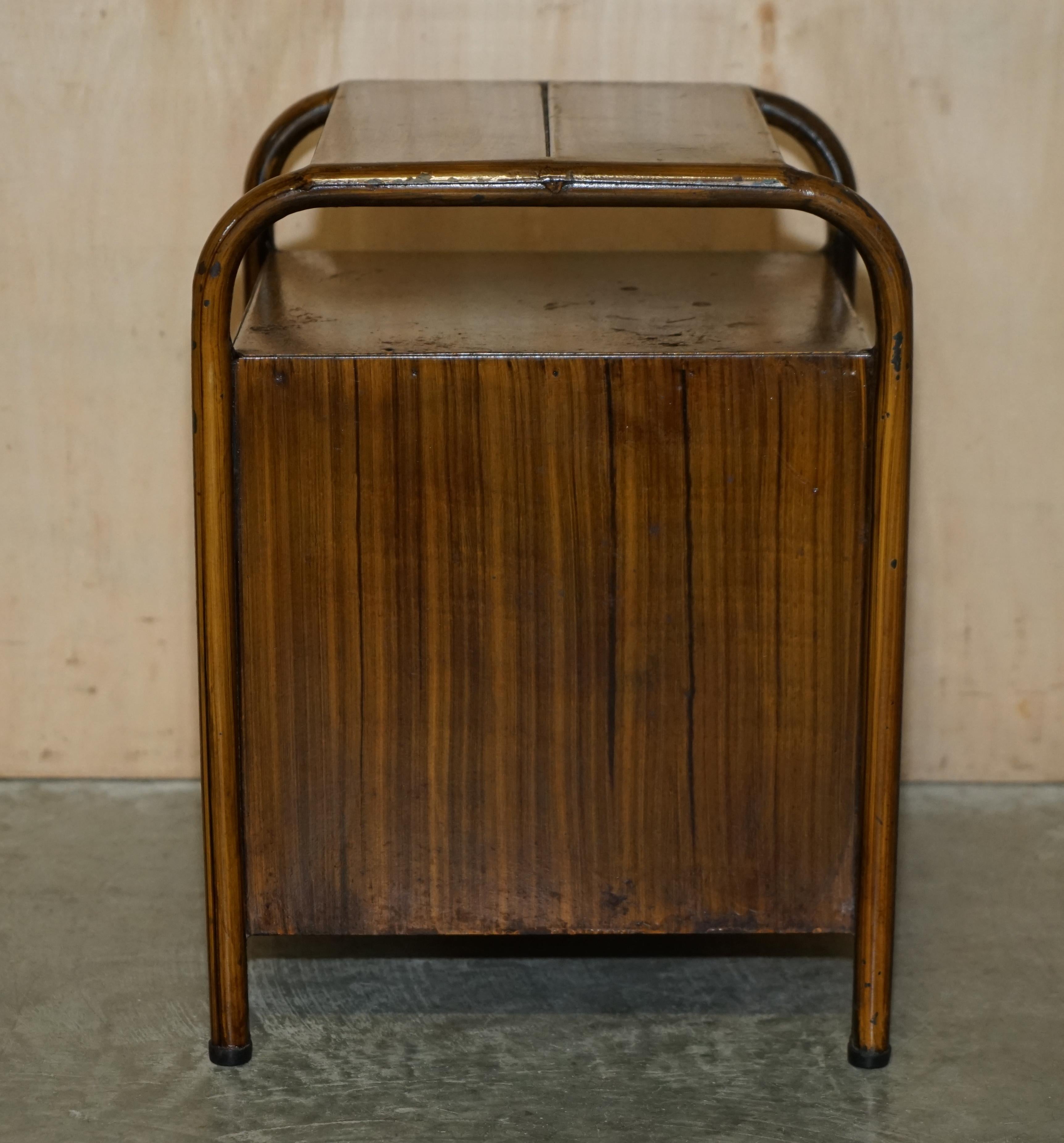 Pair of Antique Art Deco circa 1920 Metal Medical Bedside Tables Hand Painted For Sale 4